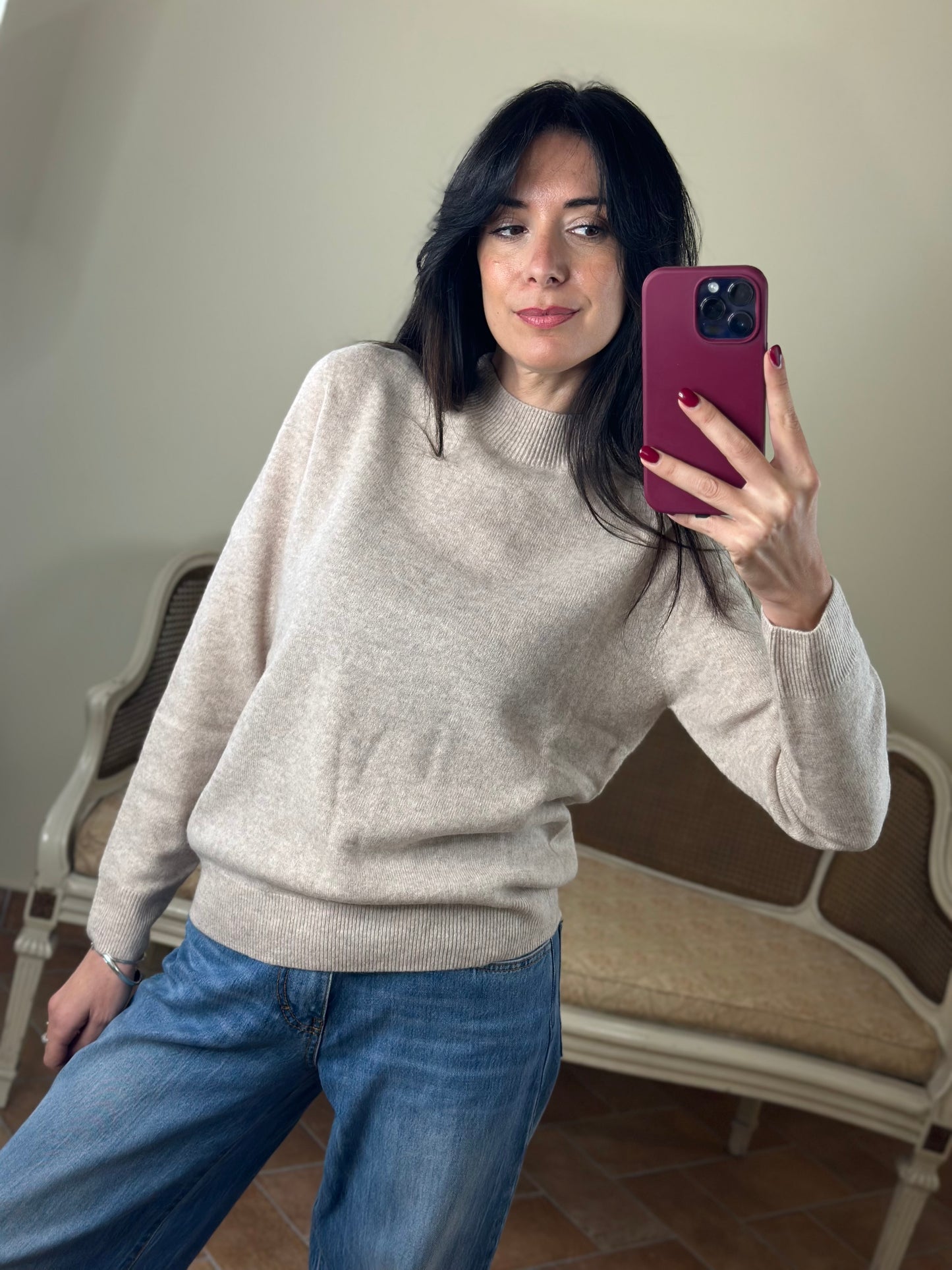 Maglia ANNA mezzo collo misto cachemire BEIGE