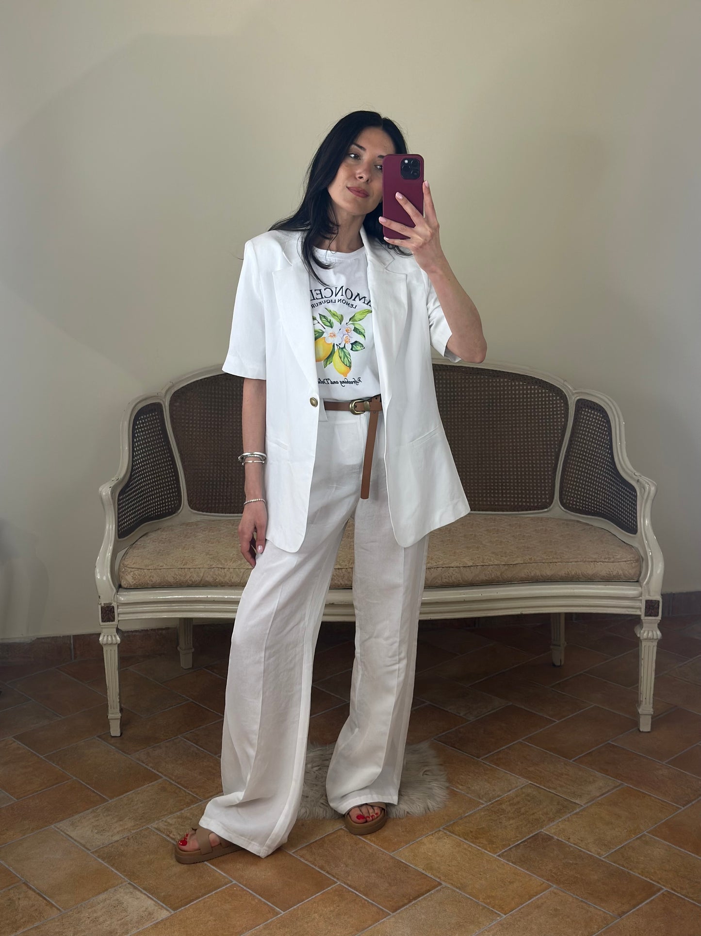 Tensione in Pantalone BIANCO in lino e viscosa