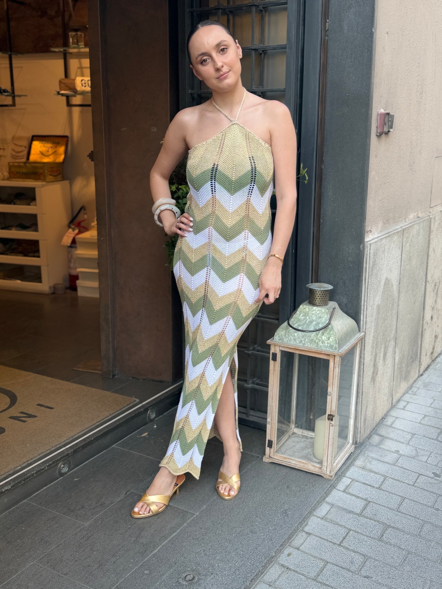 Abito ESSENTIAL in lurex blu/oro verde/ oro