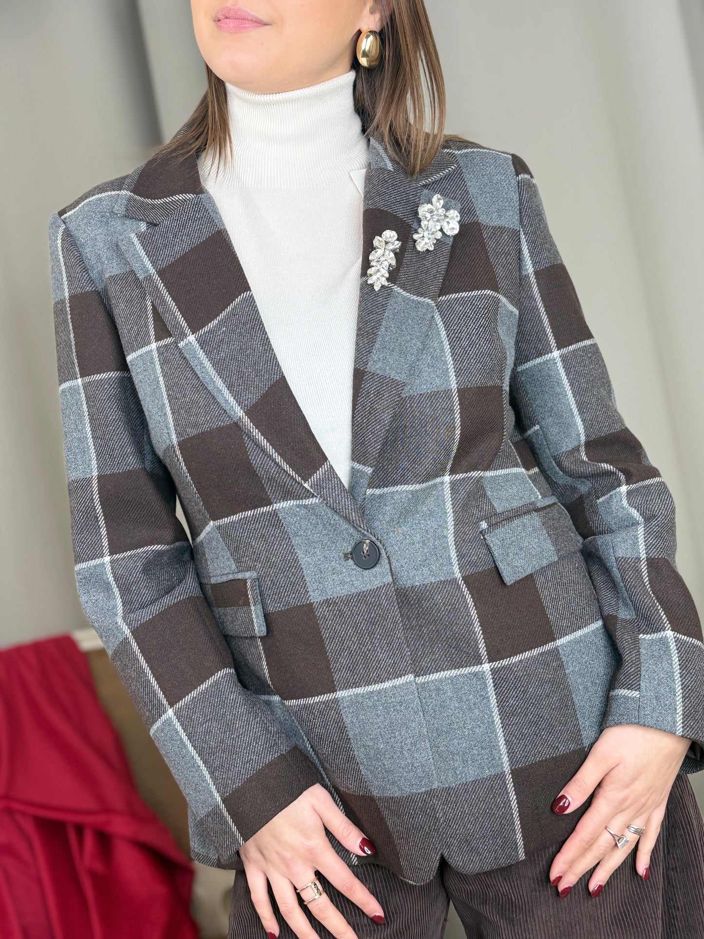 Tensione In giacca monopetto quadro con spille GRIGIO/MORO