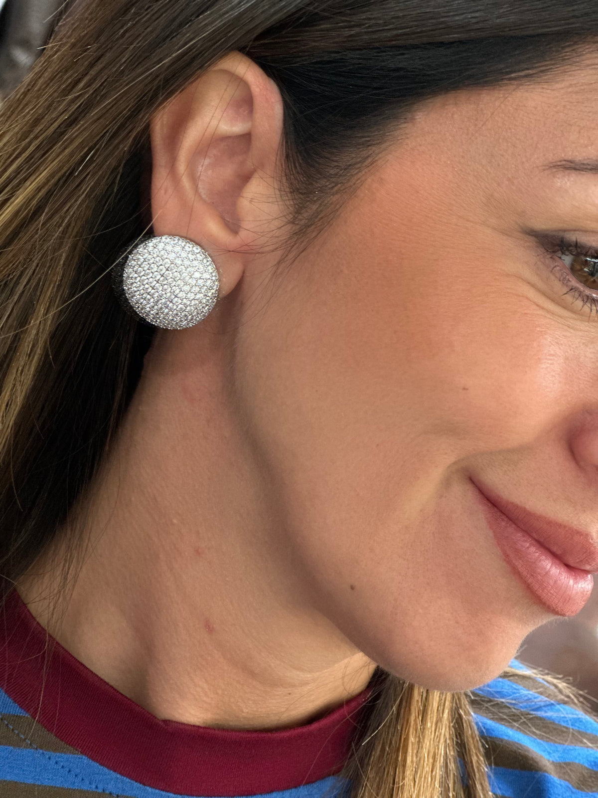 Orecchini bottoni strass ARGENTO