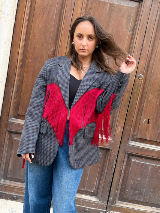 Giacca Check Frange ROSSE