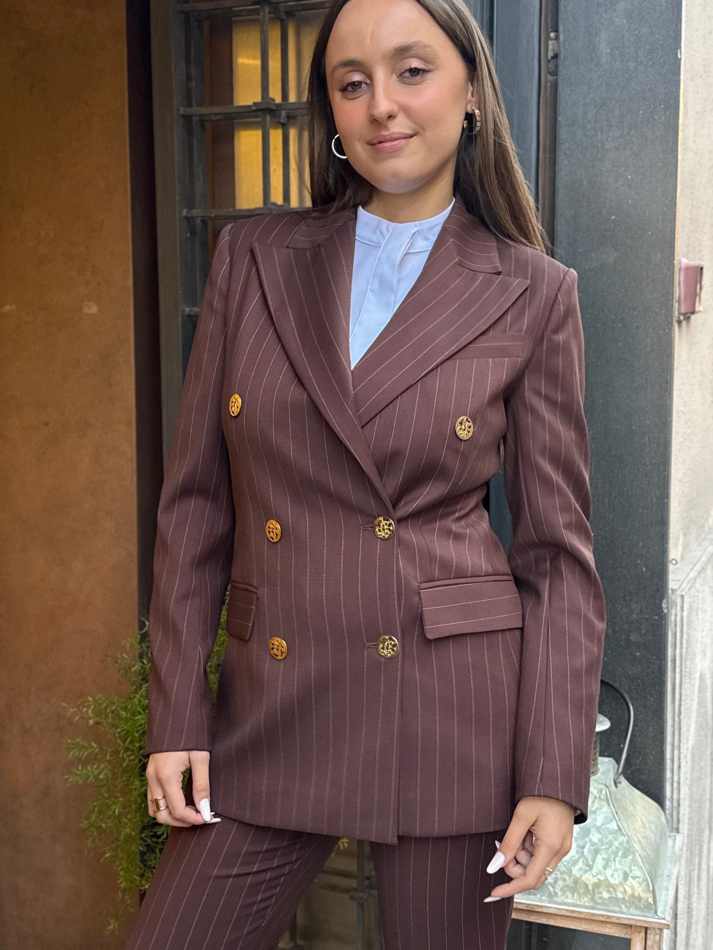 Silence Limited STRIPE BLAZER Brown