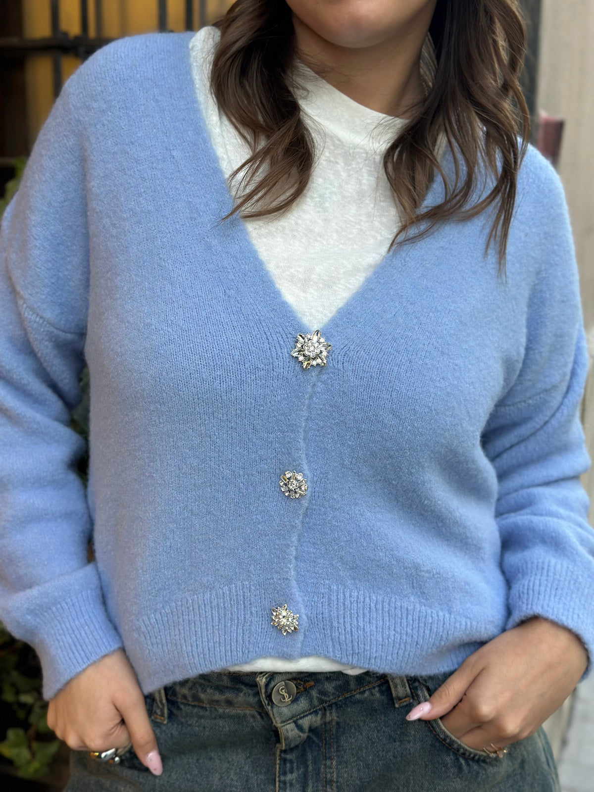 Cardigan alpaca con bottone gioiello (disp.in più colori)