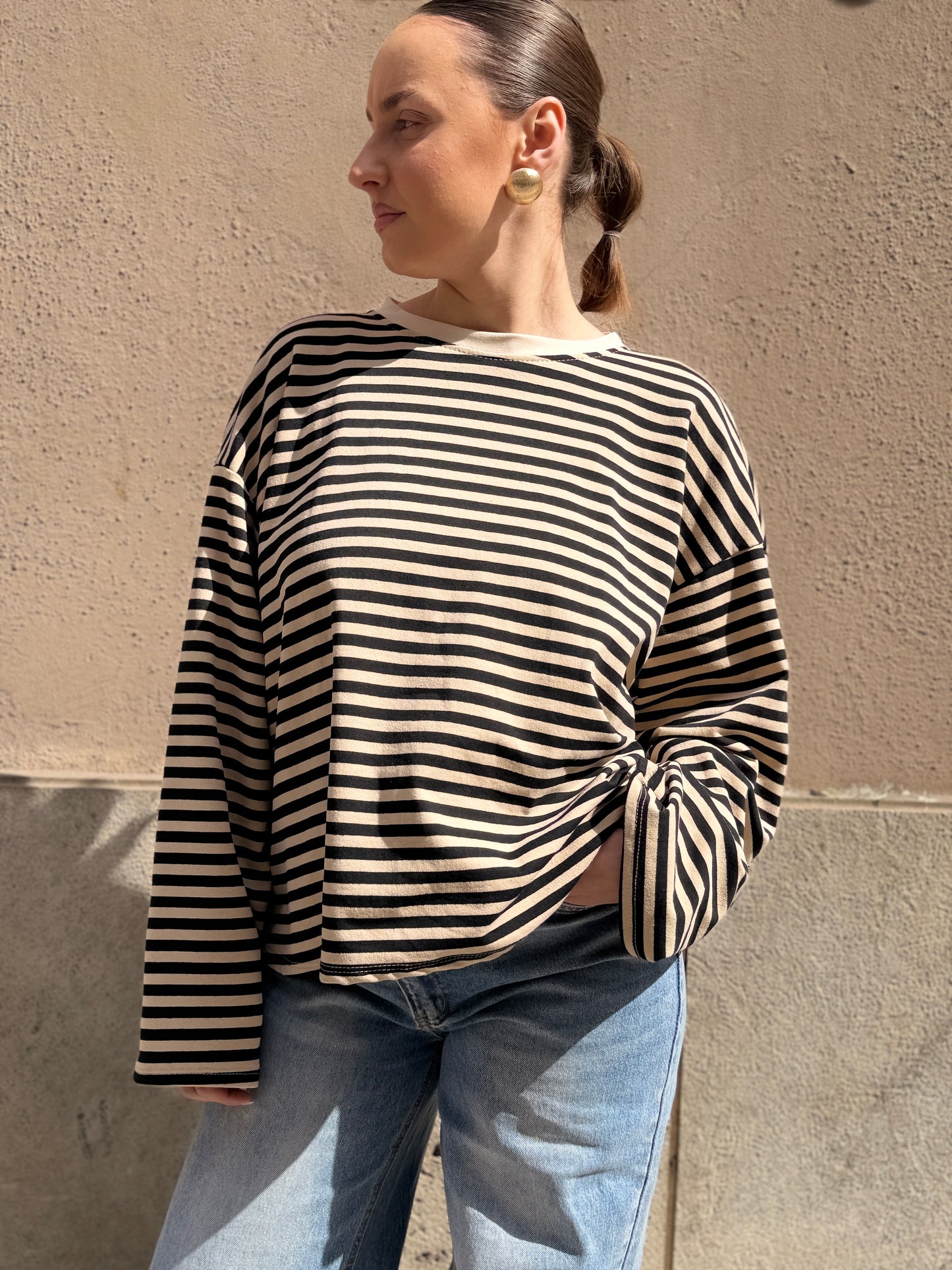 T-Shirt girocollo a righe BURRO/BEIGE/BLU