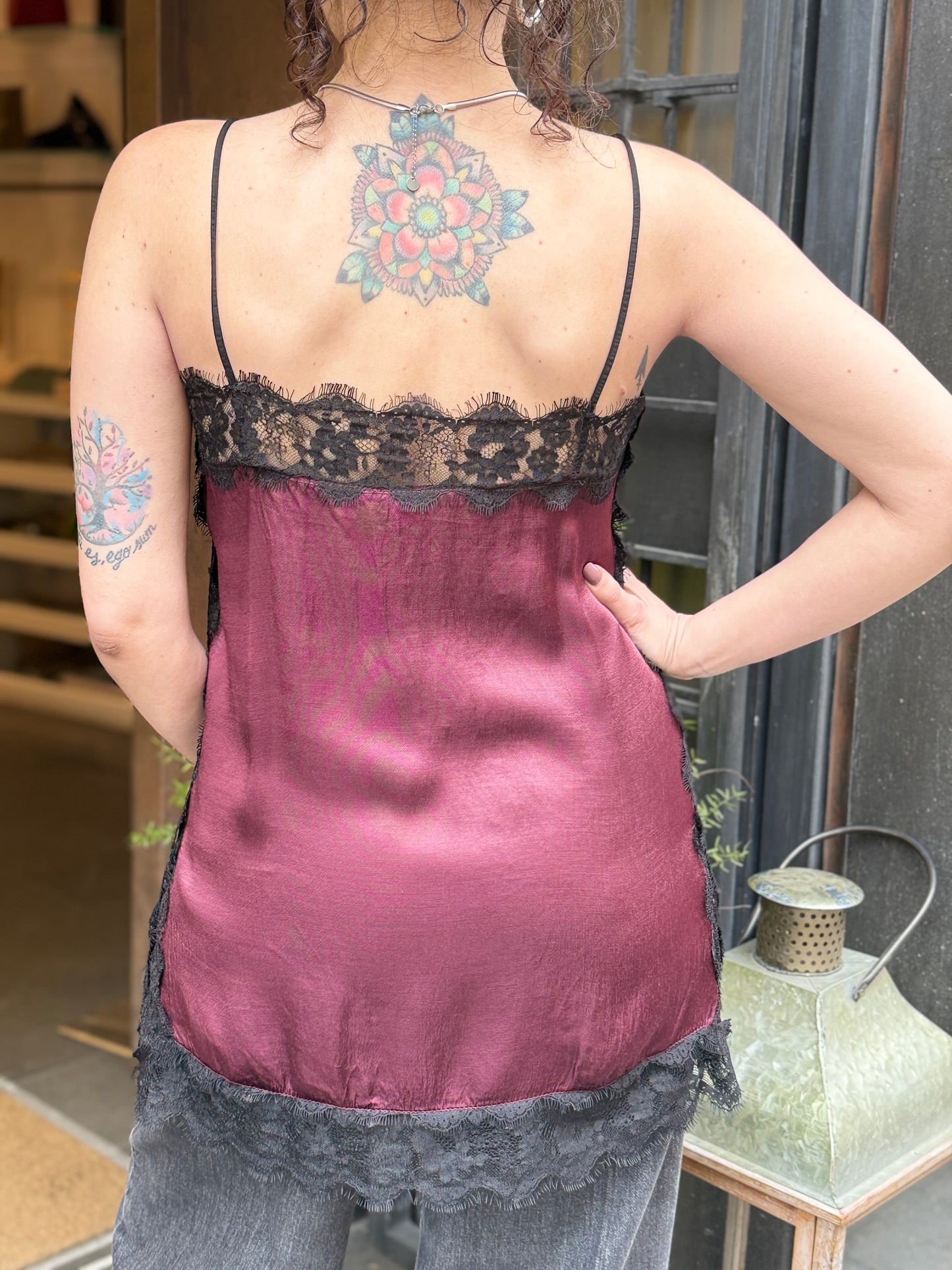 Top in lingerie e pizzo BURGUNDY