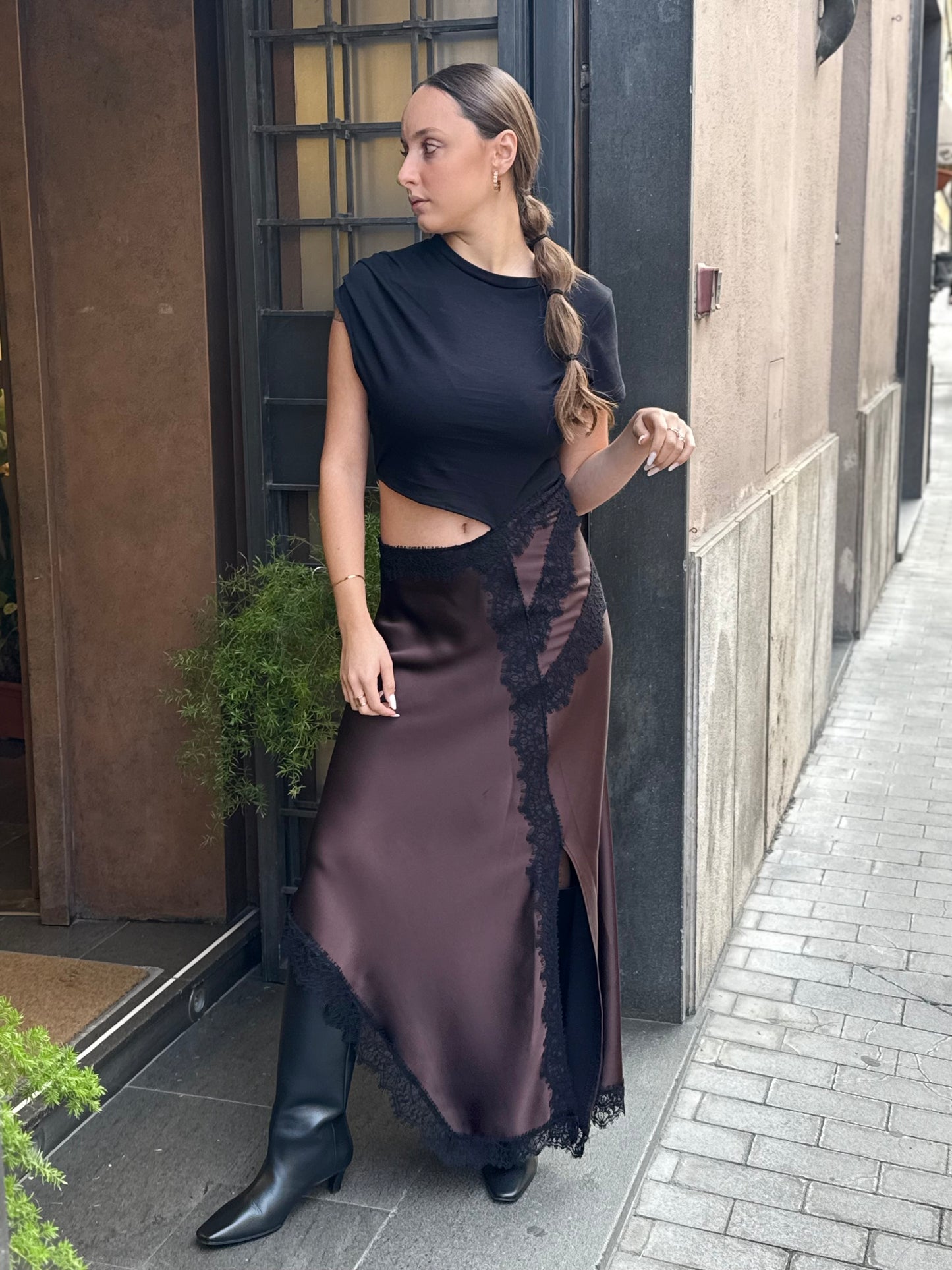 Tensione In Abito con gonna lingerie in pizzo NERO/MORO