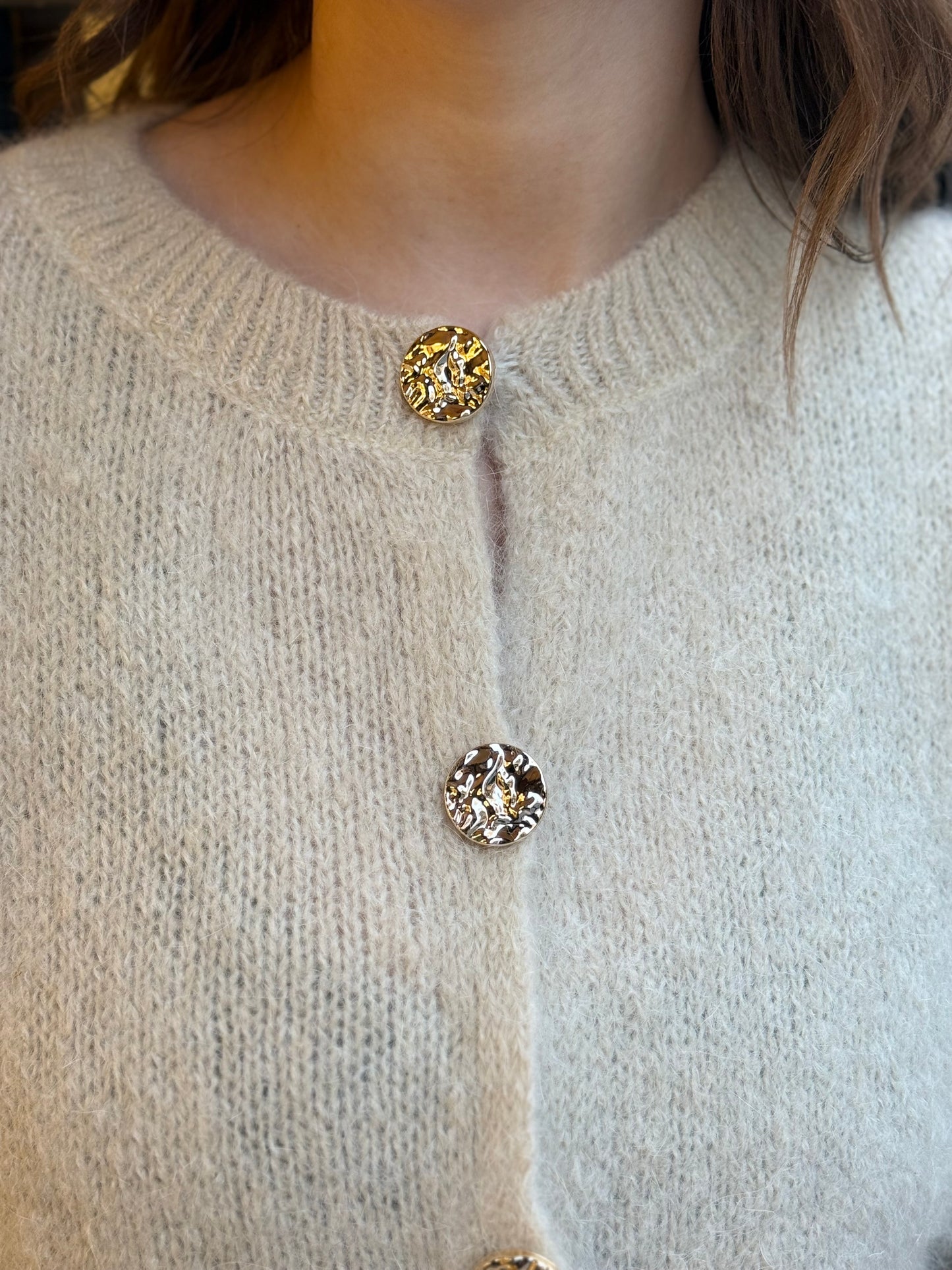 Cardigan DENISE paricollo con bottoni gioiello oro BURRO