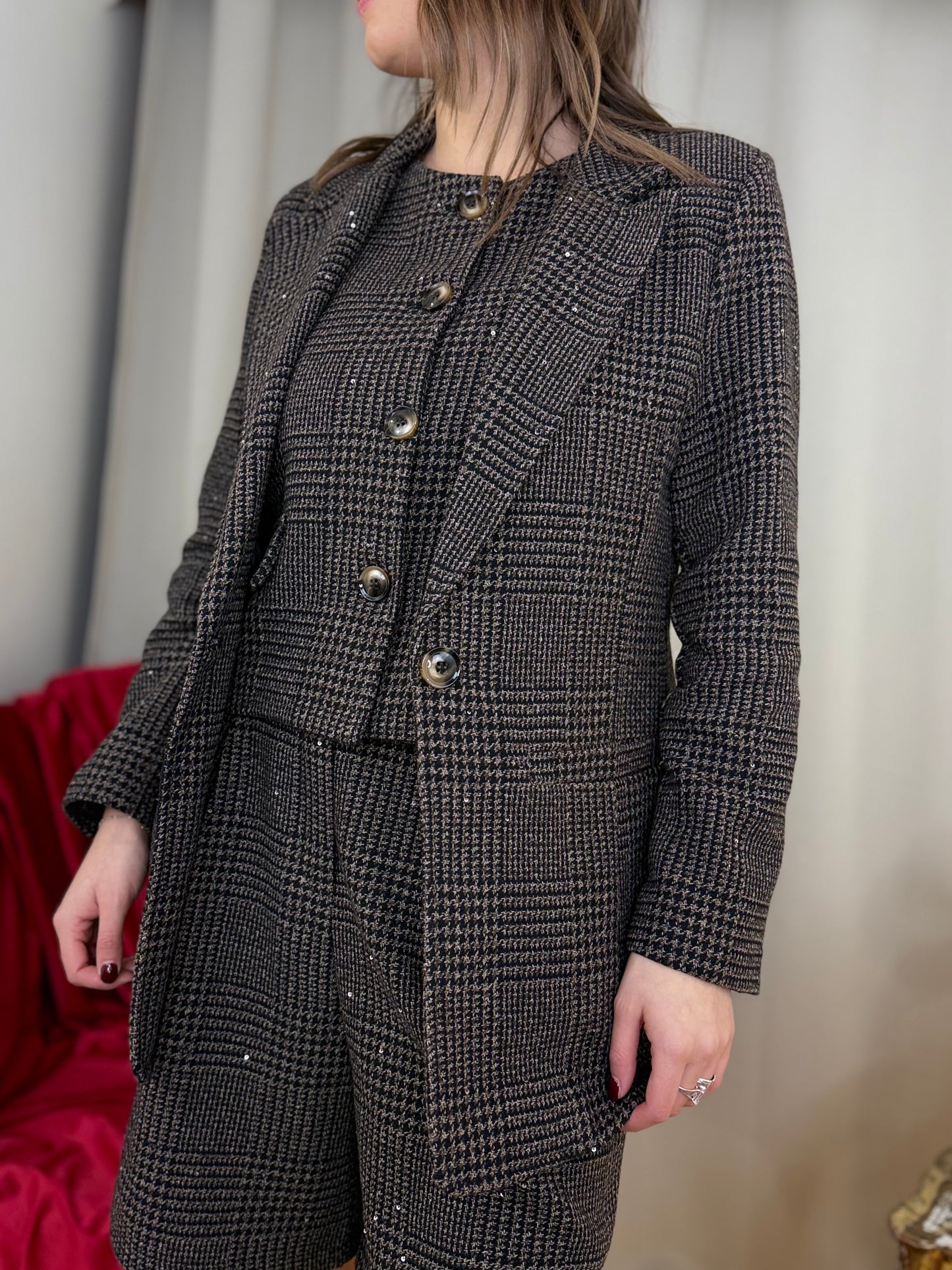 Gilet pied de poule MORO/NERO con micro paillettes