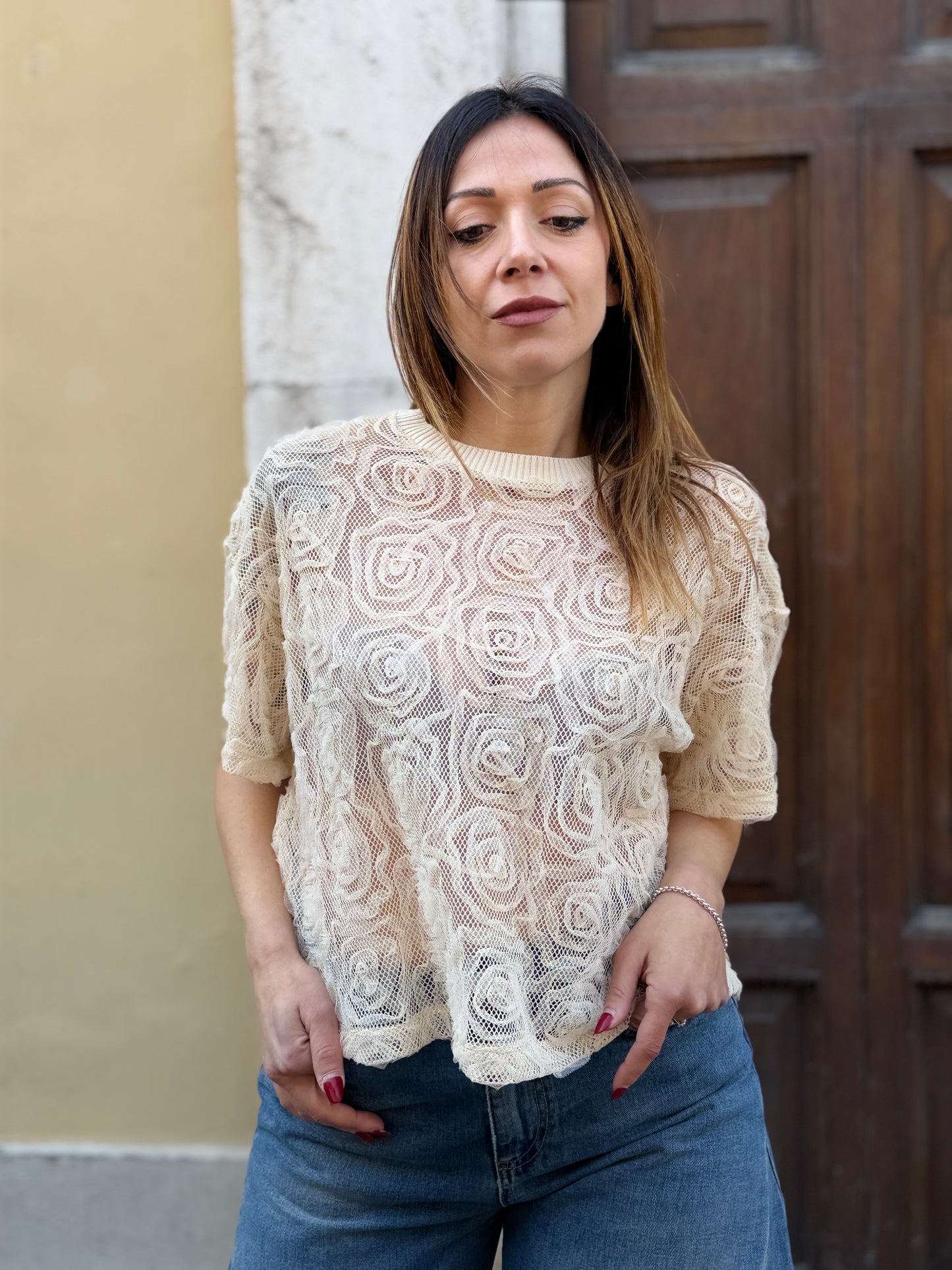 Haveone T-shirt in pizzo BURRO