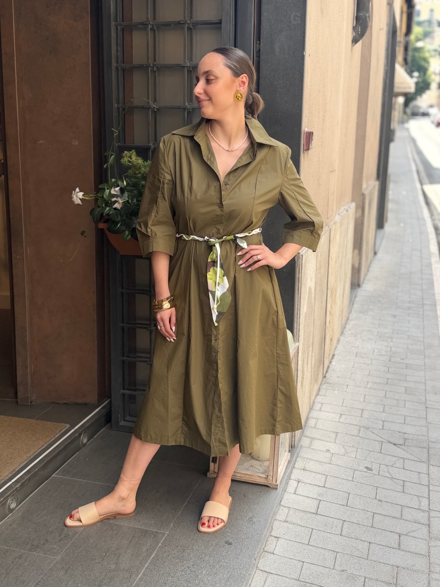 Abito camicia MILITARE E GESSO