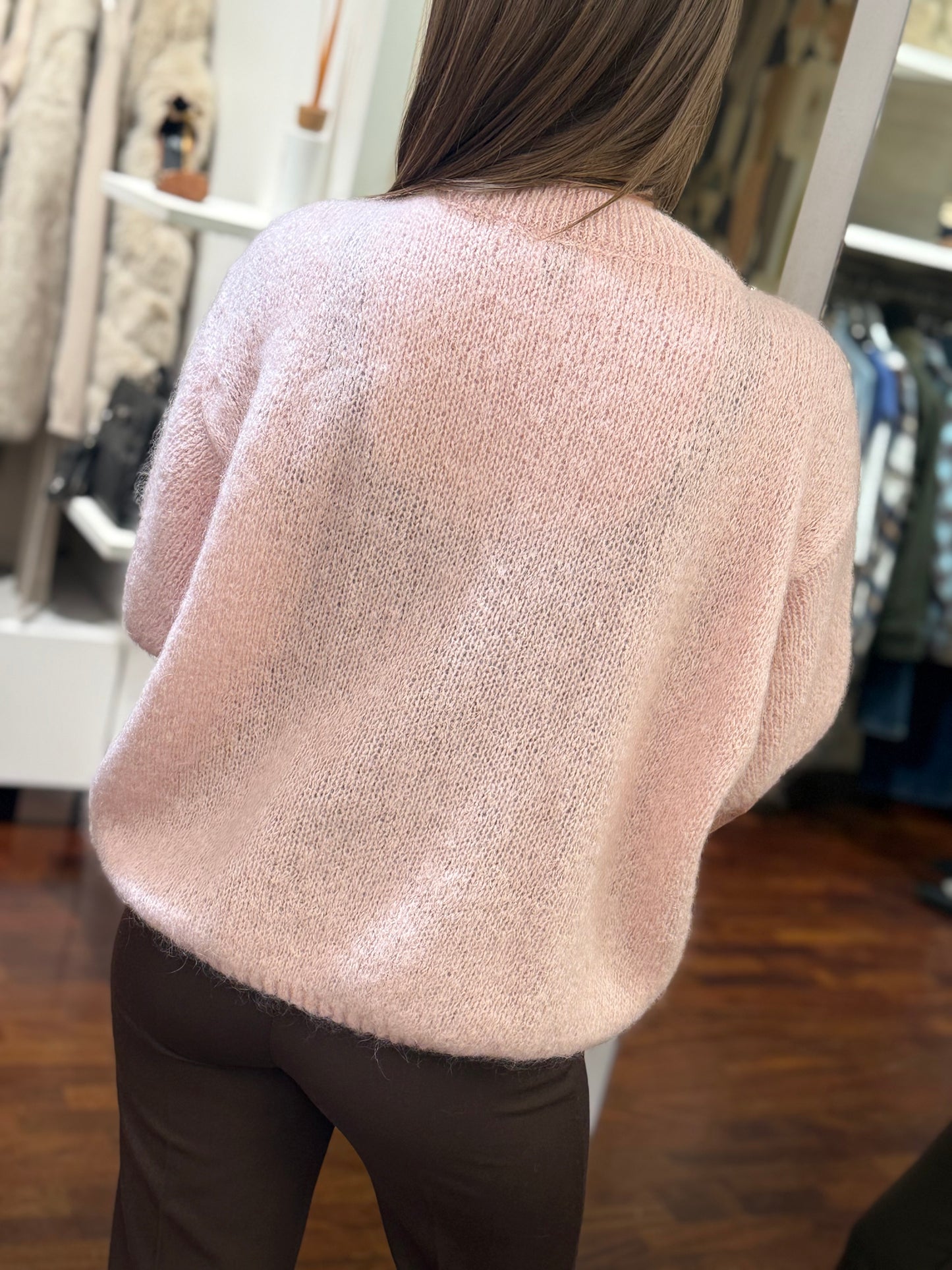 Maglia con girocollo cristalli ROSA