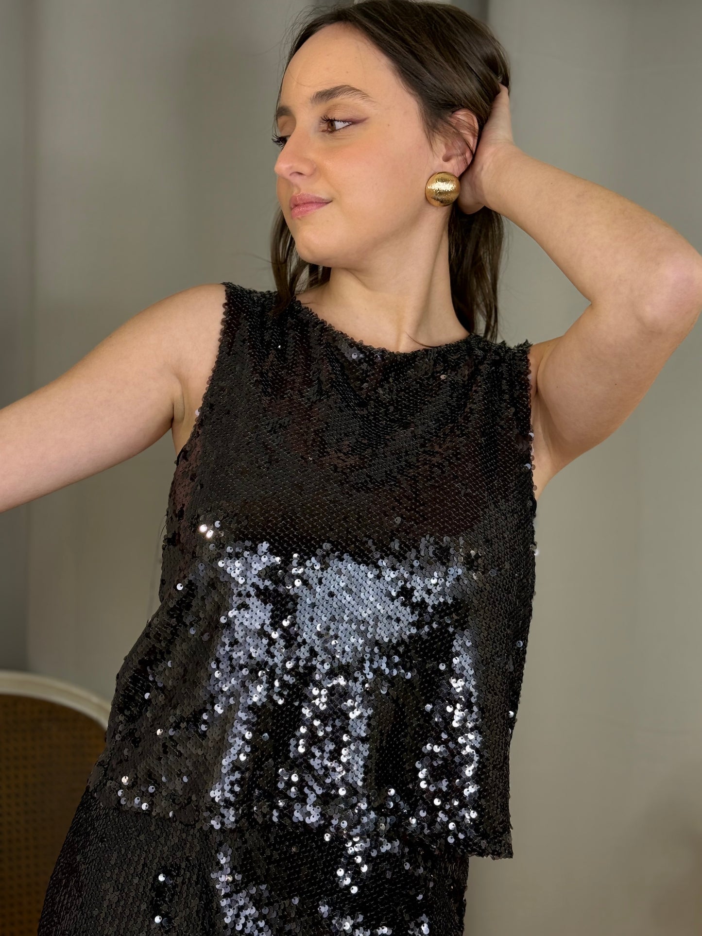 Top paillettes NERO