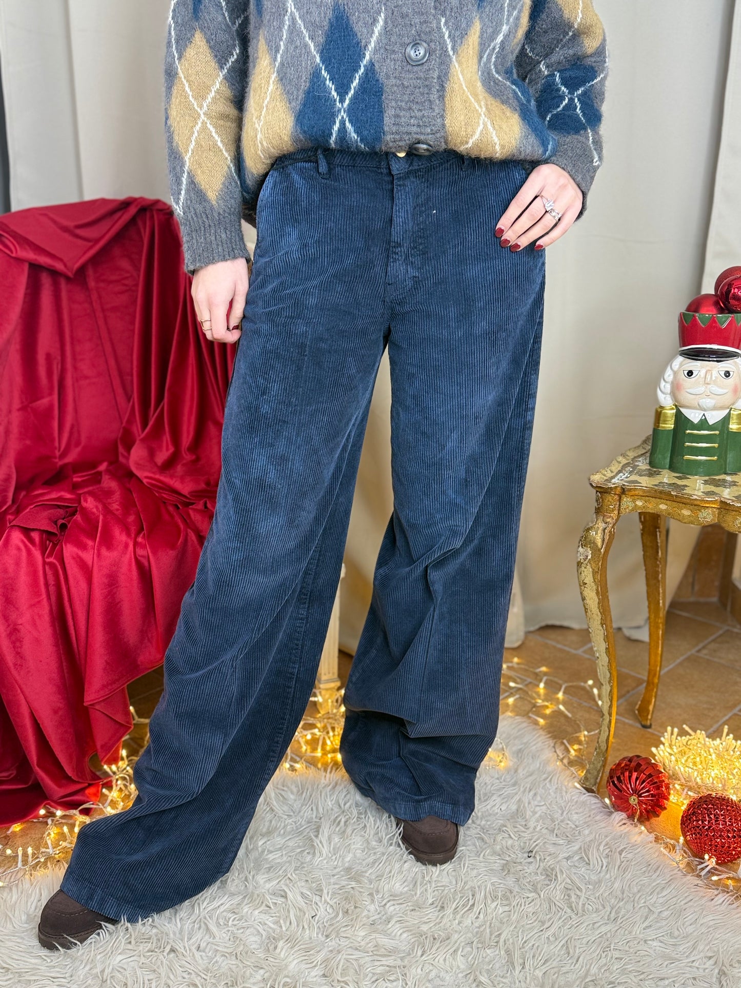 Tensione In pantalone palazzo in velluto BLU