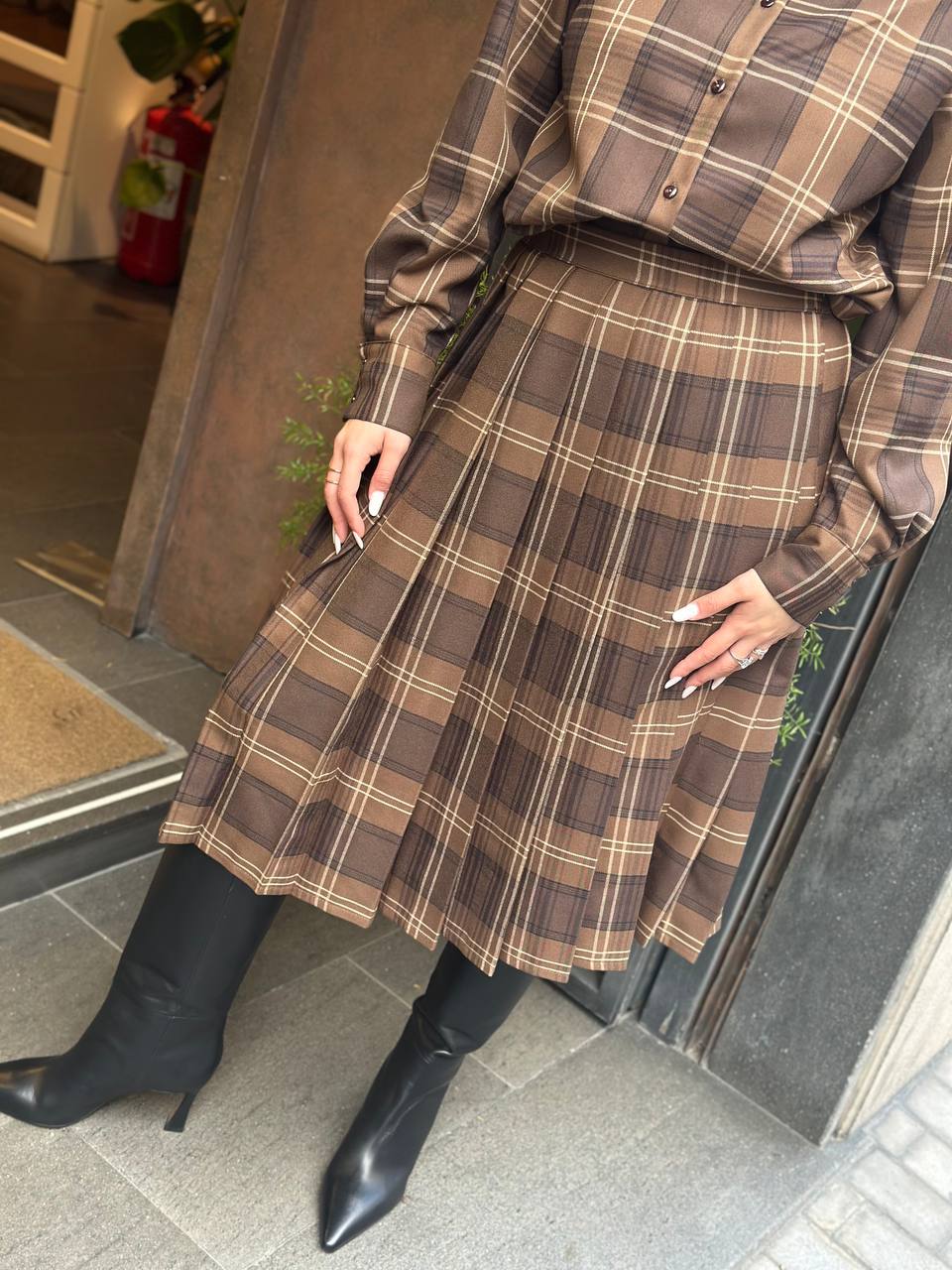 Tansione In Gonna check a pieghe MARRONE