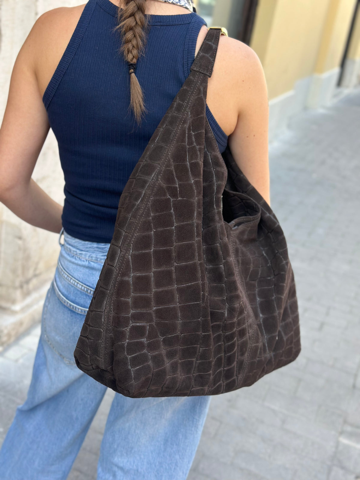 My Best Bag ELLISSE CROCO SUEDE DARK BROWN