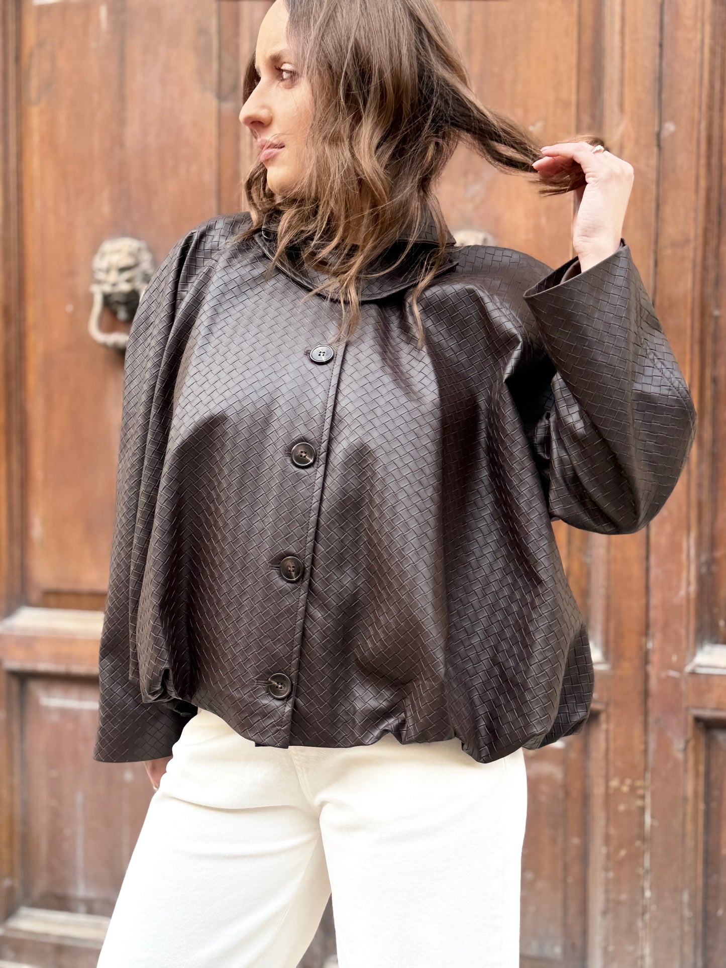 Tensione in Giacca  in ecopelle intrecciata MORO