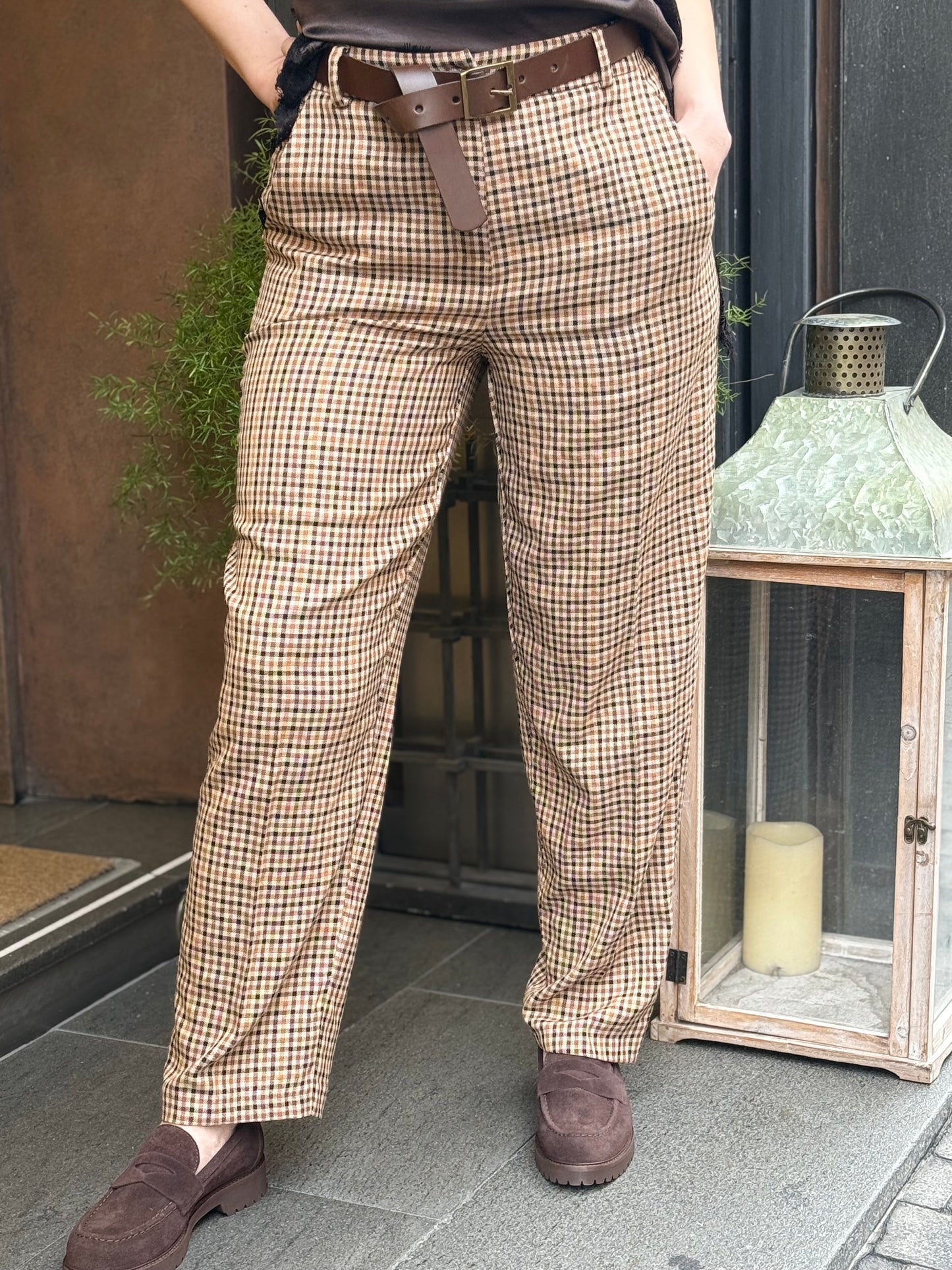 Tensione In pantalone carrot a quadri BEIGE