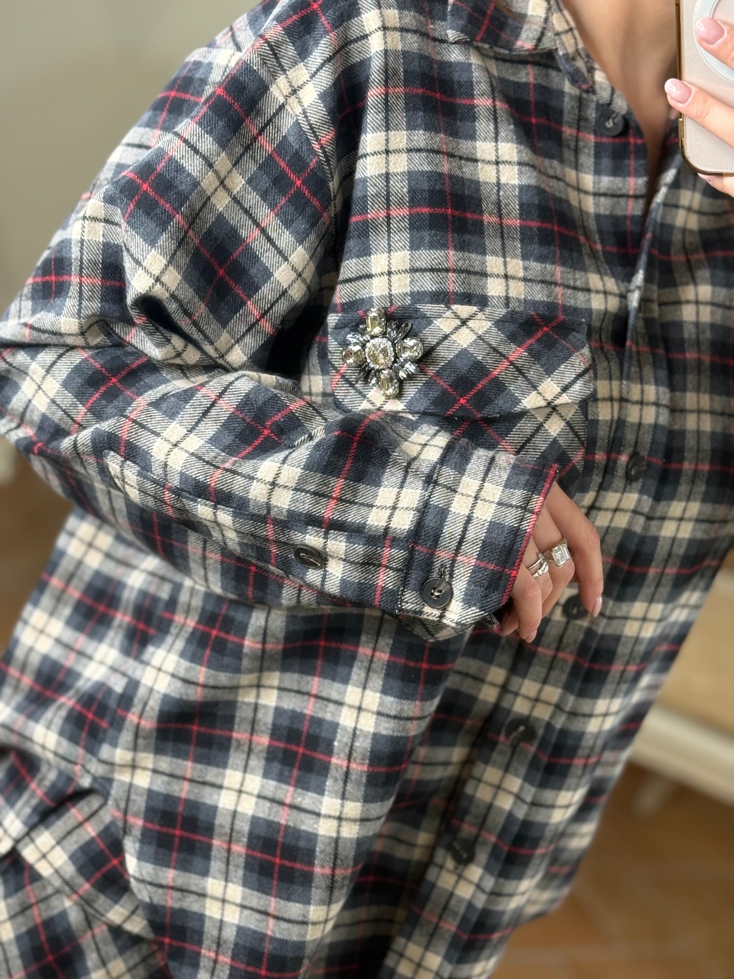 Tensione In Camicia over tartan GRIGIO/ROSSO