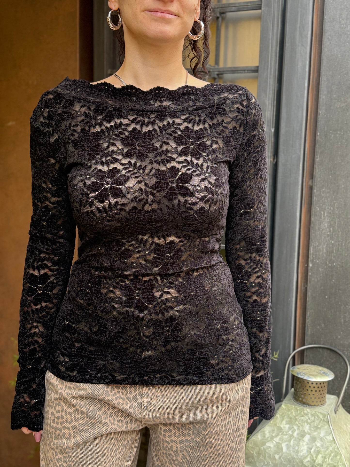 Maglia pizzo in ciniglia NERO