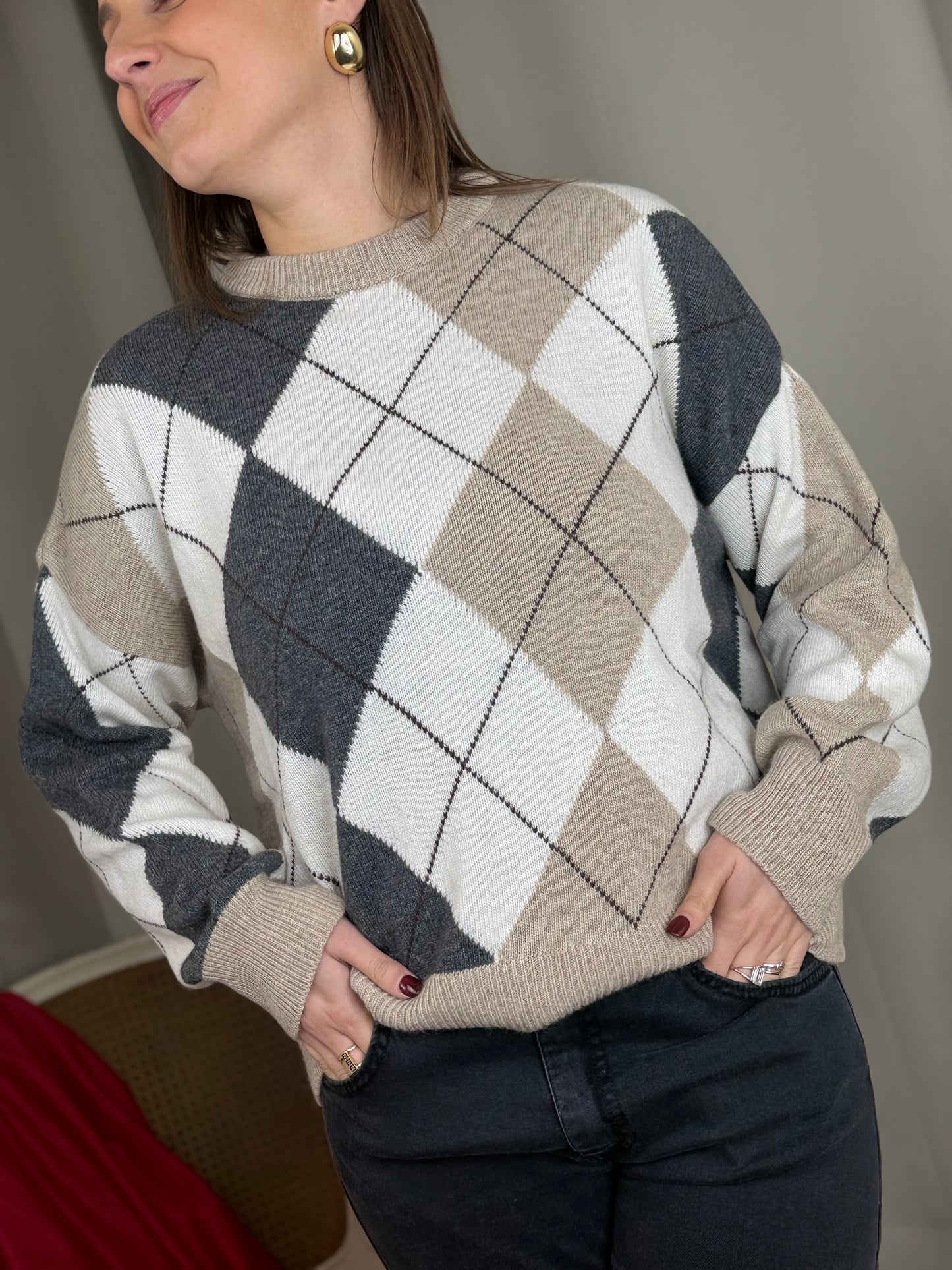 Tensione In maglia paricollo rombi CASHA/PANNA/ANTRACITE