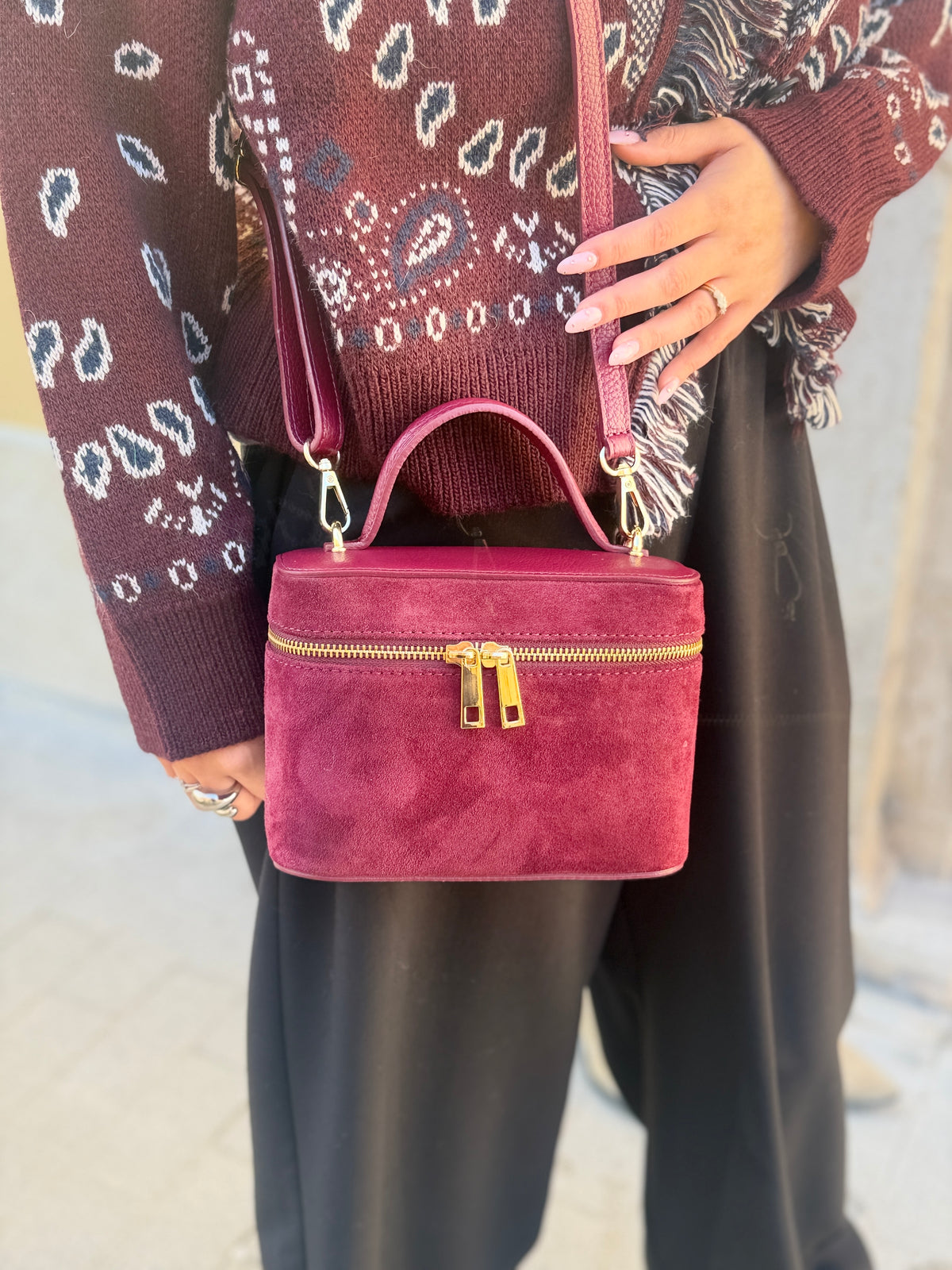 Borsa BEAUTY scamosciato moro/bordeaux
