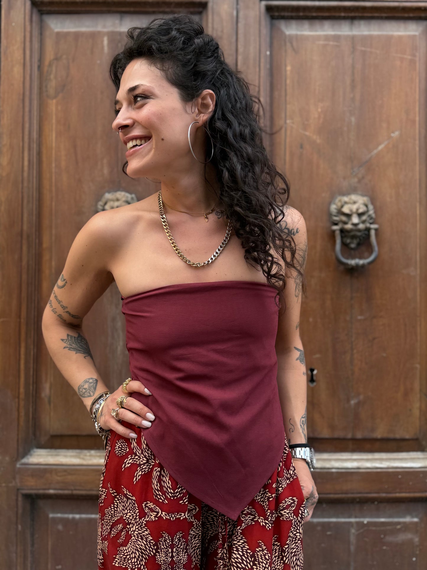 Haveone Top fascia fiocco schiena bordeaux