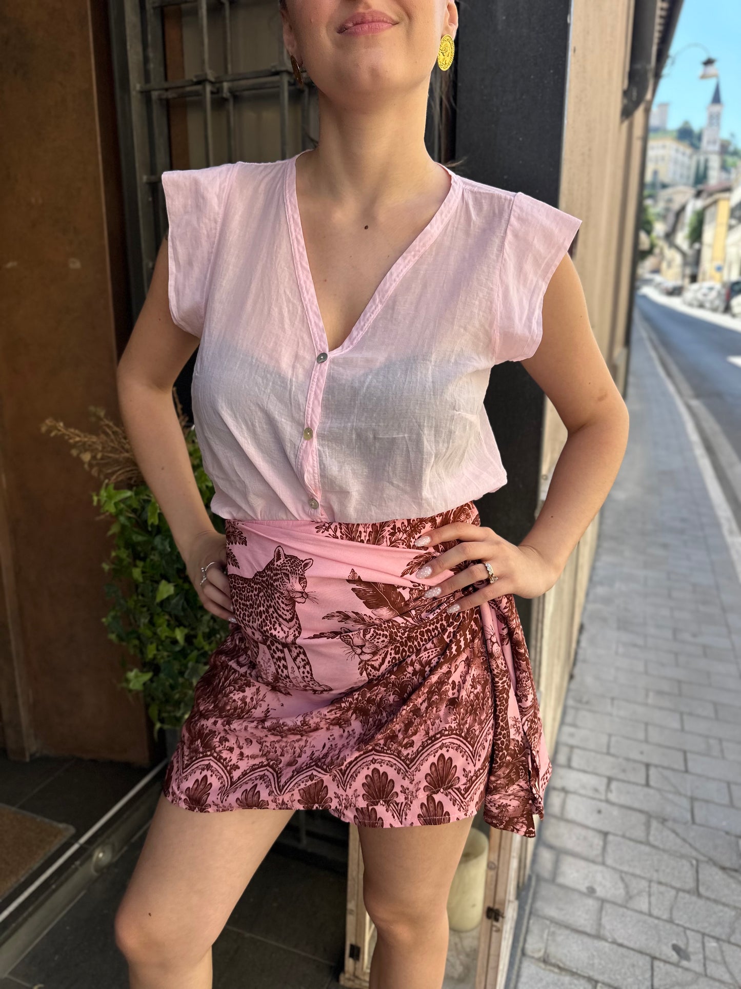 Tensione in Gonna pareo corta Leopardi ROSA