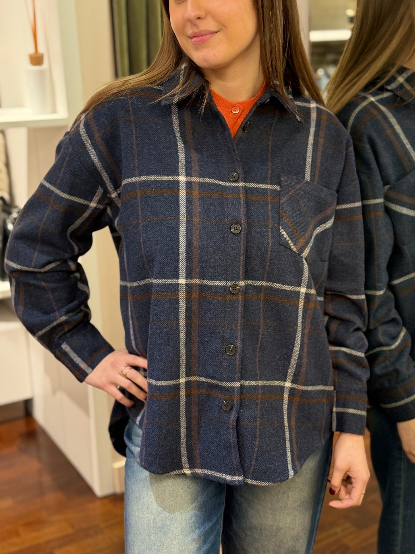 Tensione In Camicia check misto lana BLU