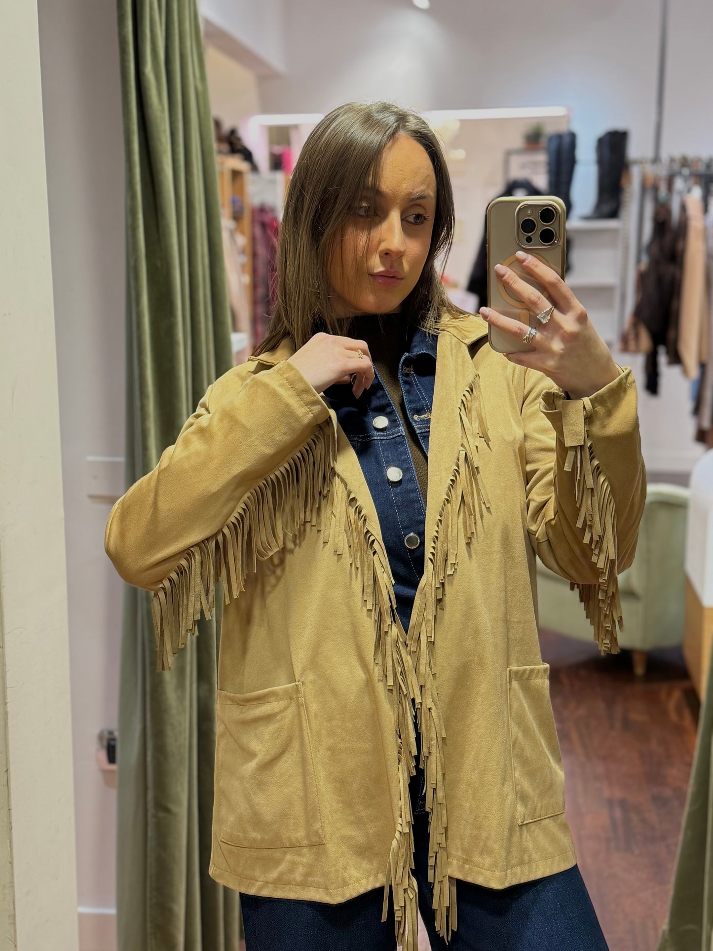 Giacca in suede con frange