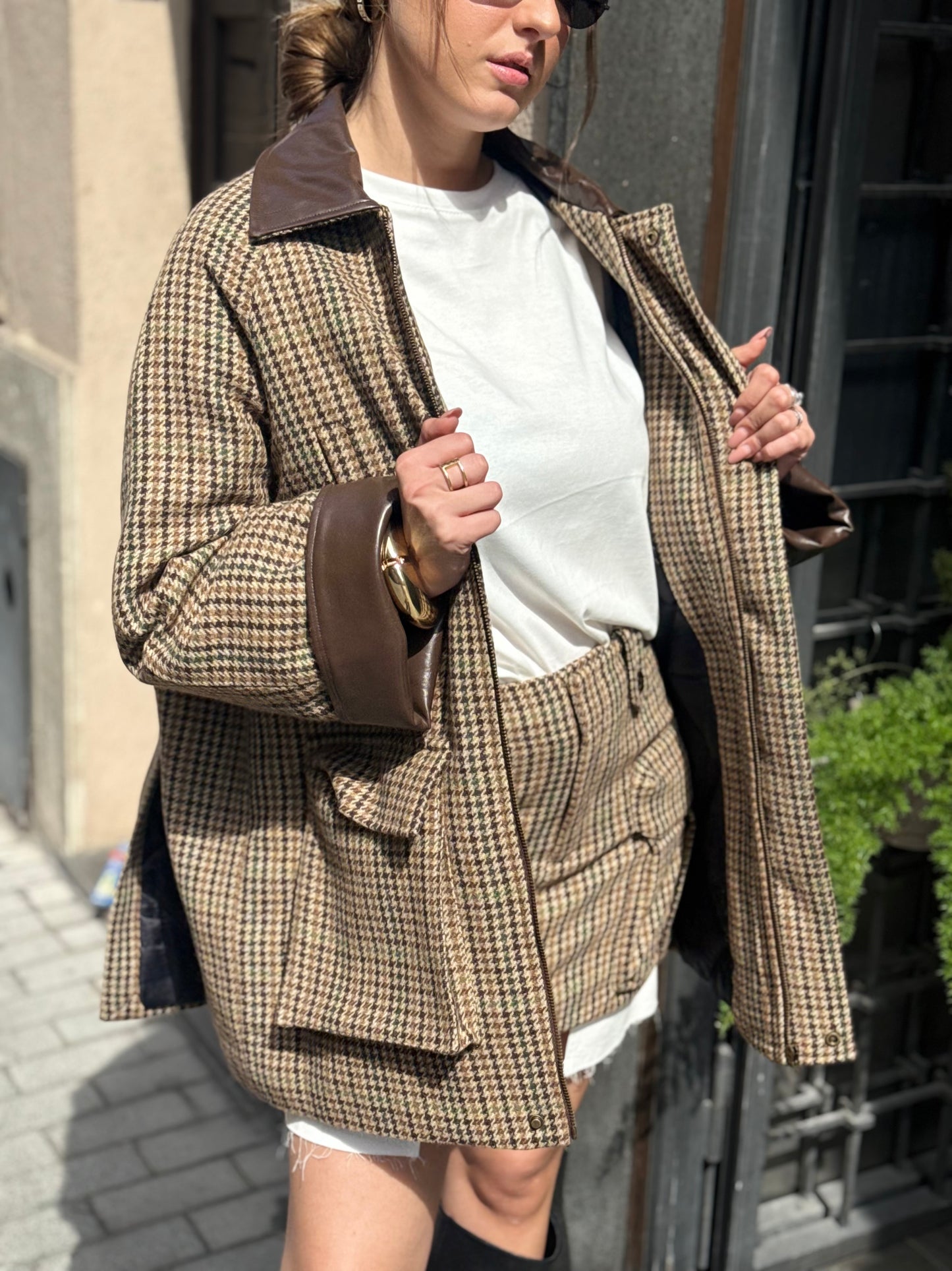 Eleh Giaccone Pied de poule MARRONE