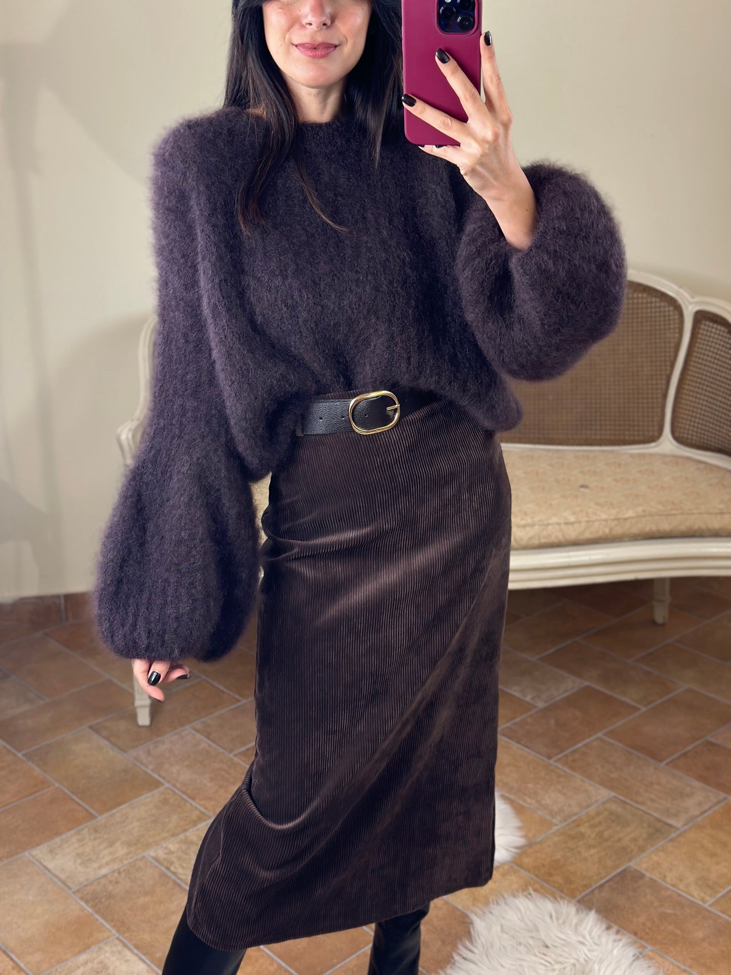 Maglia intrecciata in Kid Mohair CIOCCOLATO