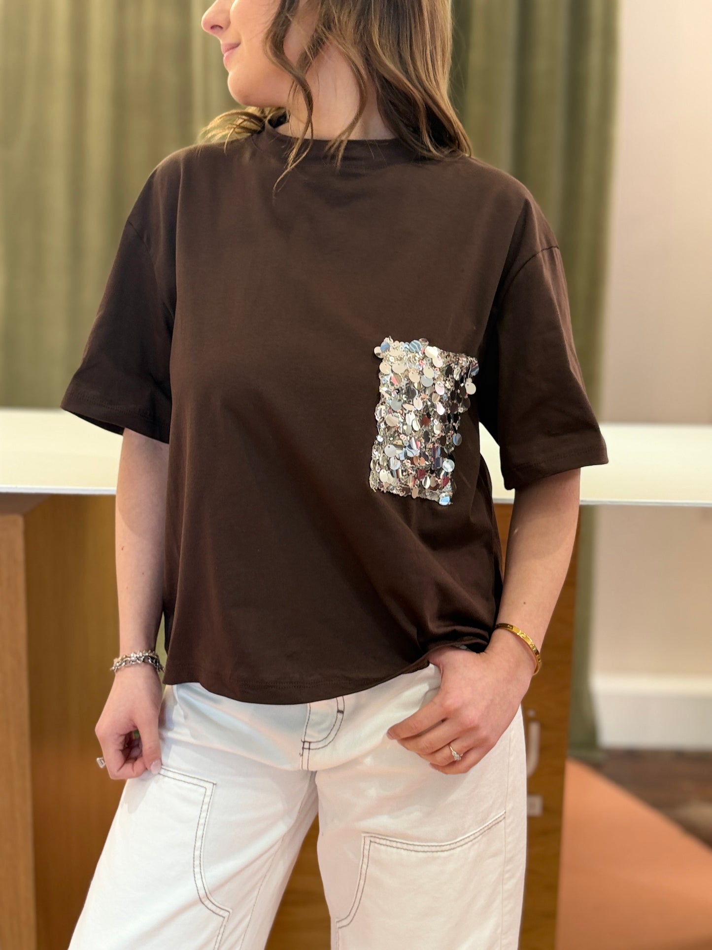 Tensione in T-shirt taschino paillettes Moro