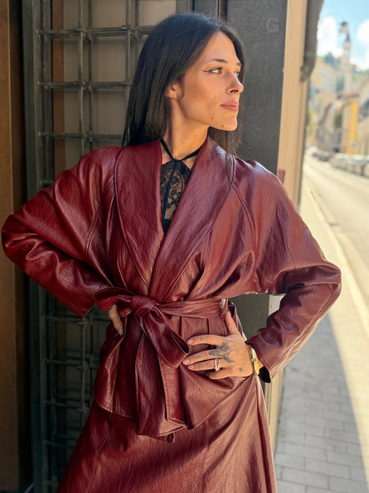 Giacca/giubbino con cinta in ecopelle BORDEAUX