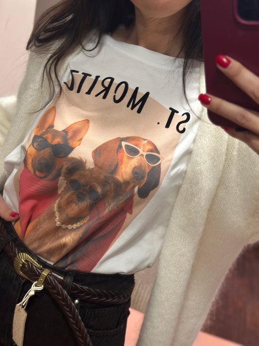 T-shirt manica lunga ST. MORITZ DOGS GANG bianca