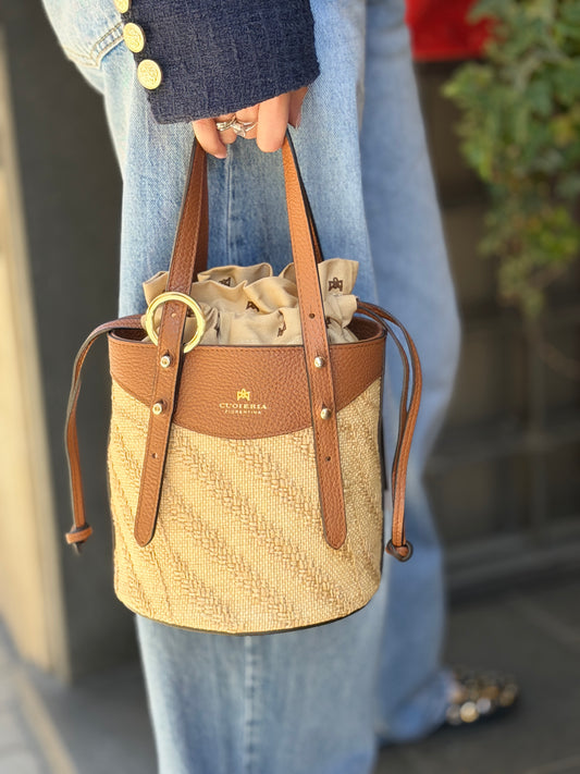 Cuoierie Fiorentina Amber small bucket spiga CARAMEL