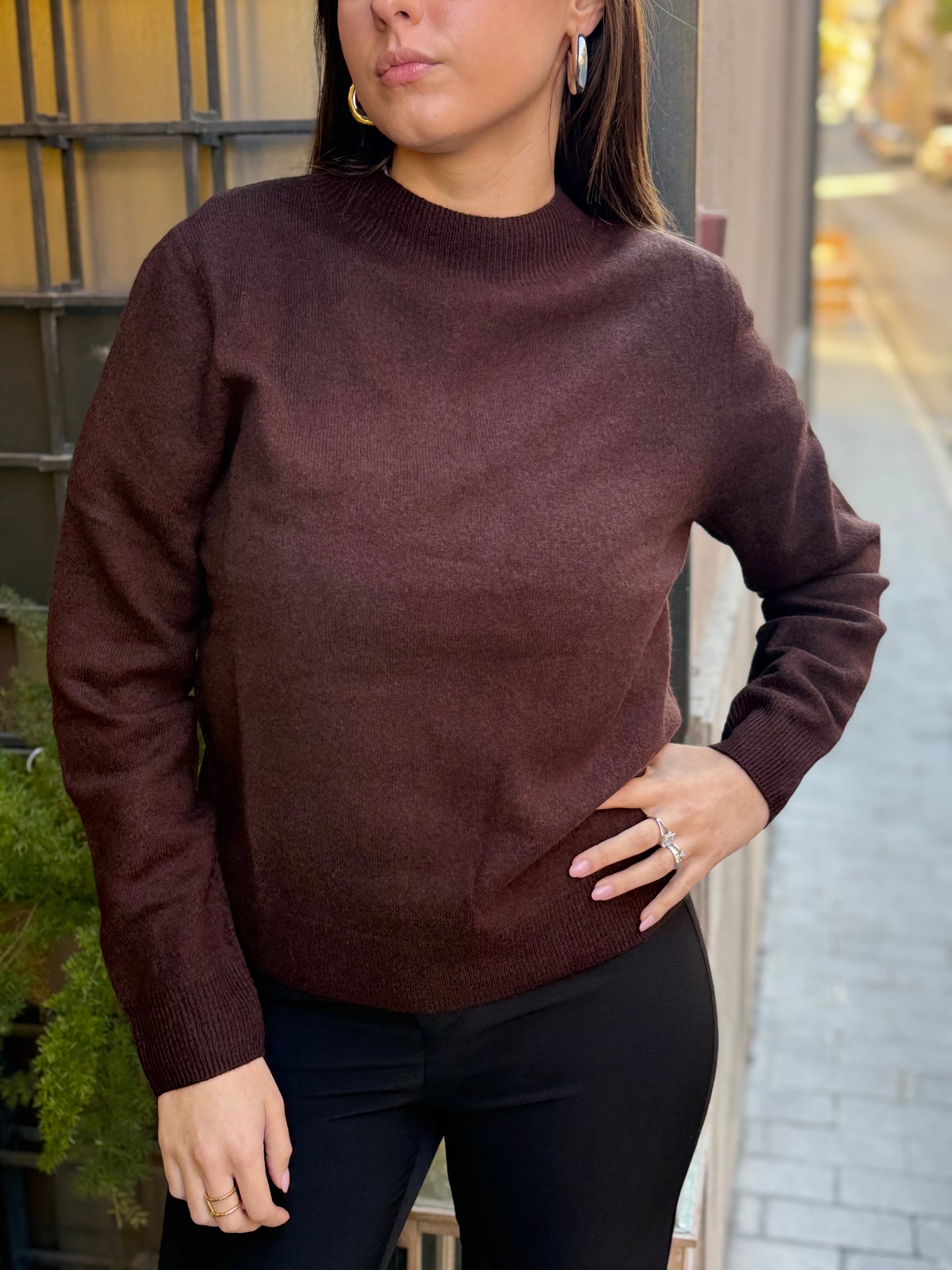 Maglia ANNA mezzo collo misto cachemire CAFFÈ