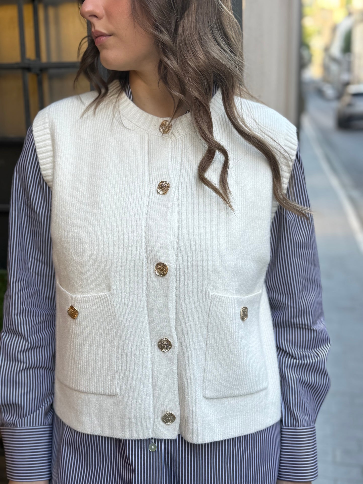 Gilet smanicato EMILY panna