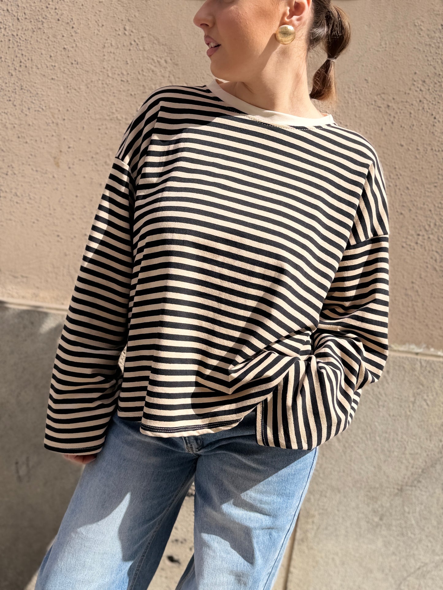 T-Shirt girocollo a righe BURRO/BEIGE/BLU