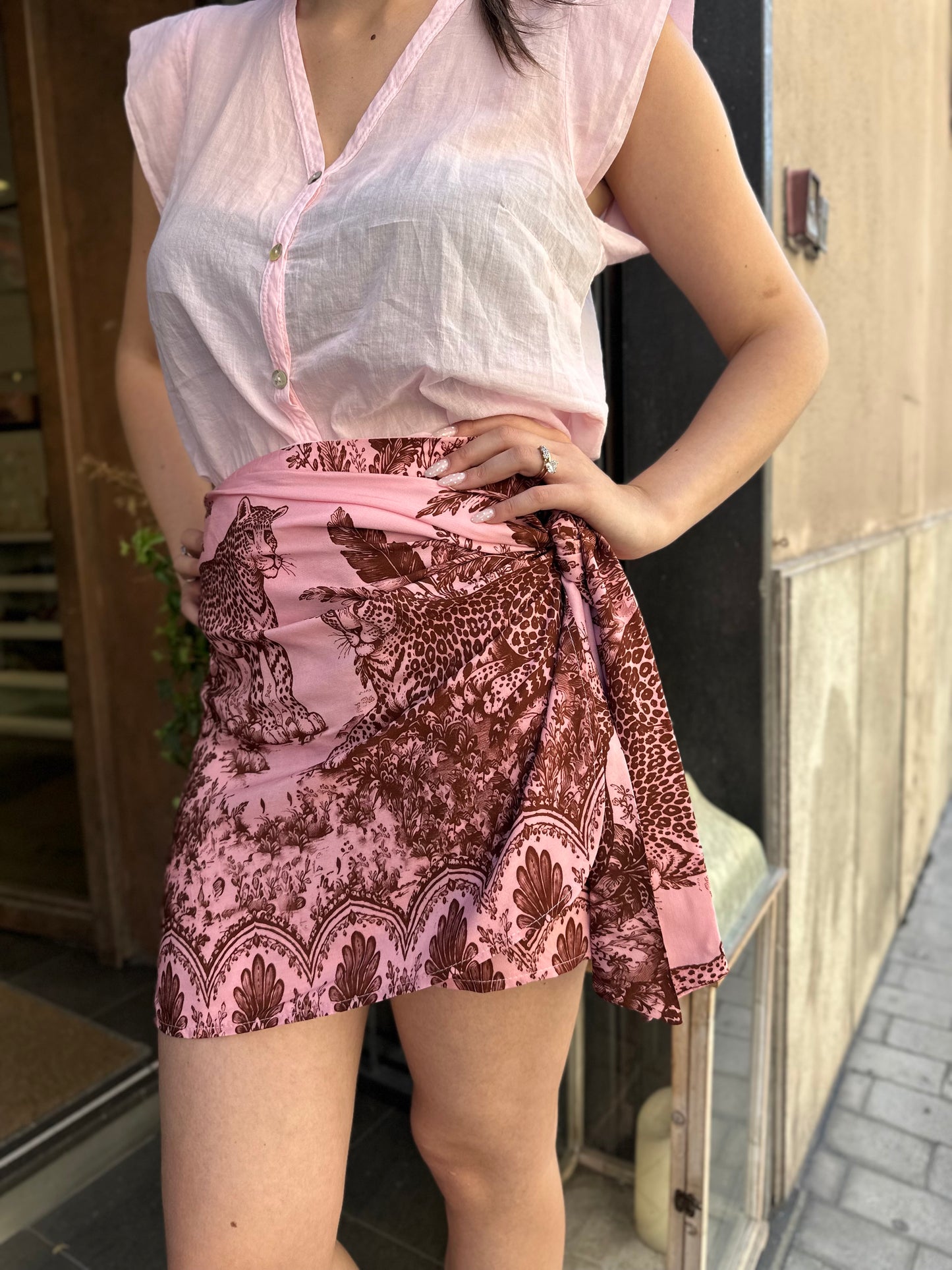 Tensione in Gonna pareo corta Leopardi ROSA