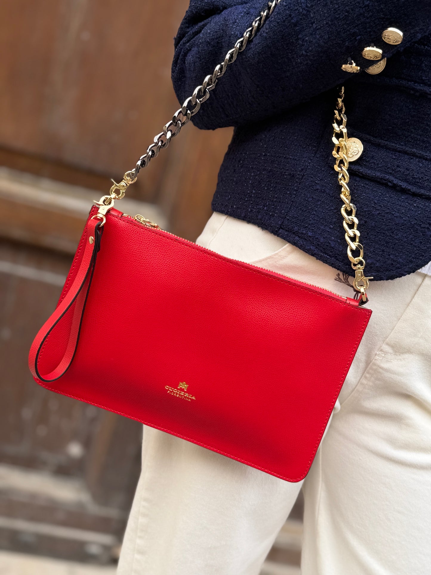 Cuoieria Fiorentina ALICE Pochette media con bracciale TOMATO