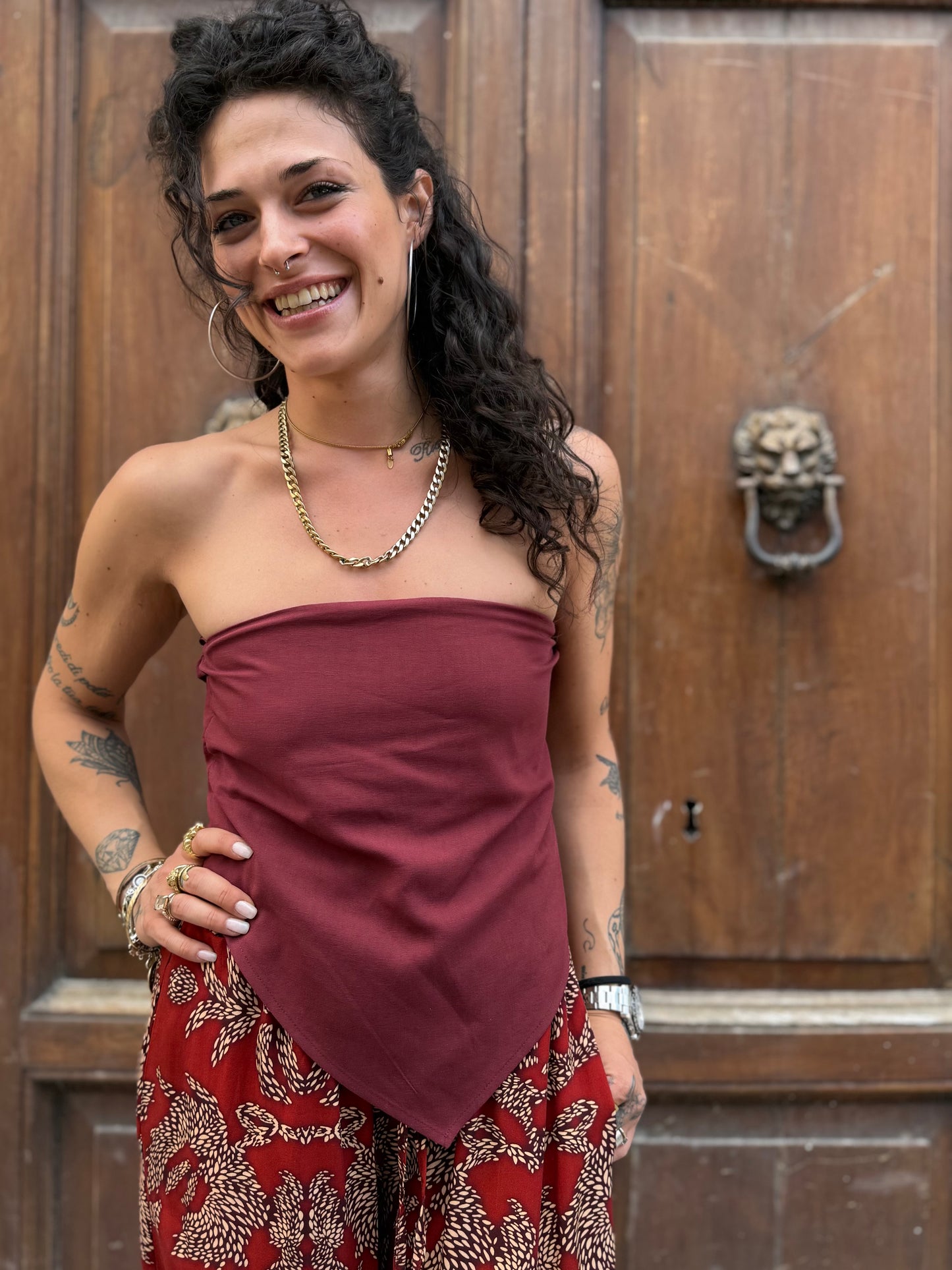 Haveone Top fascia fiocco schiena bordeaux