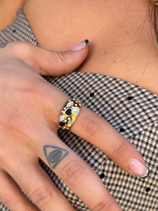 Anello oro zirconcini ARGENTO/NERO