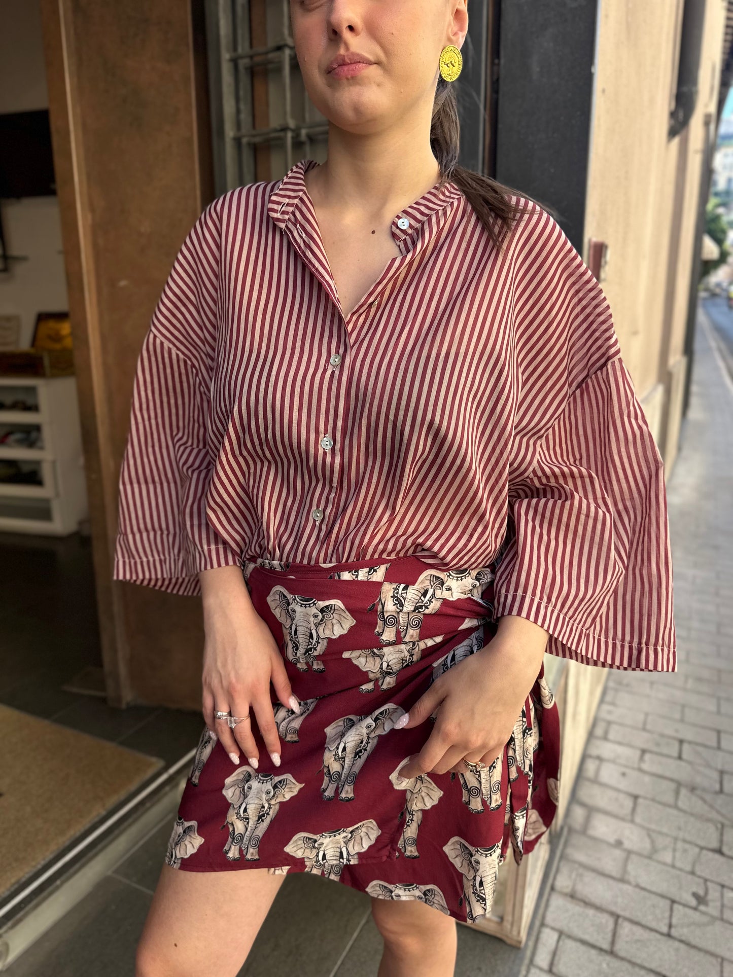 Tensione in Camicia misto seta a righe Panna/India