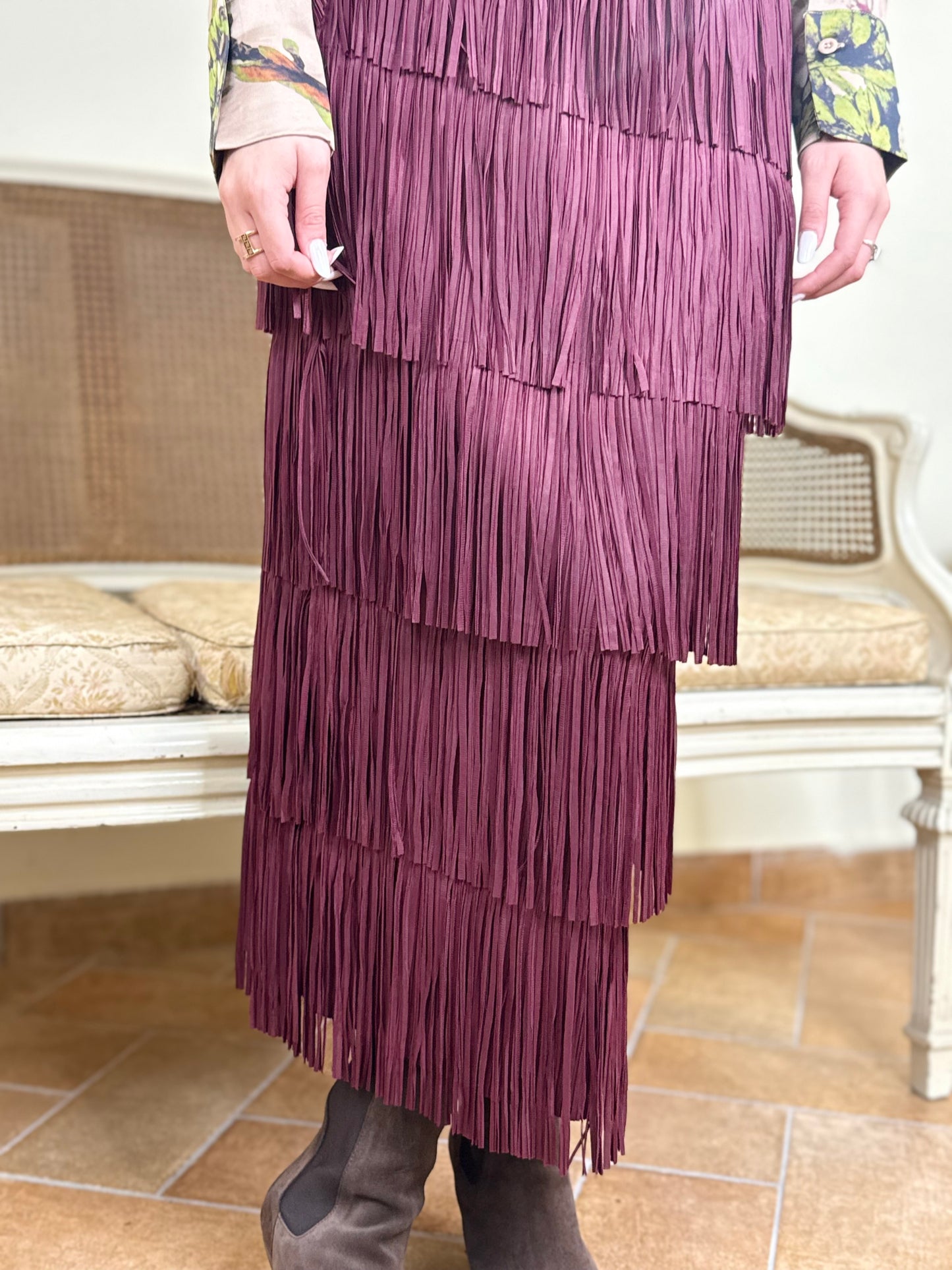 Anonyme Gonna FRINGES MIDI SKIRT burgundy