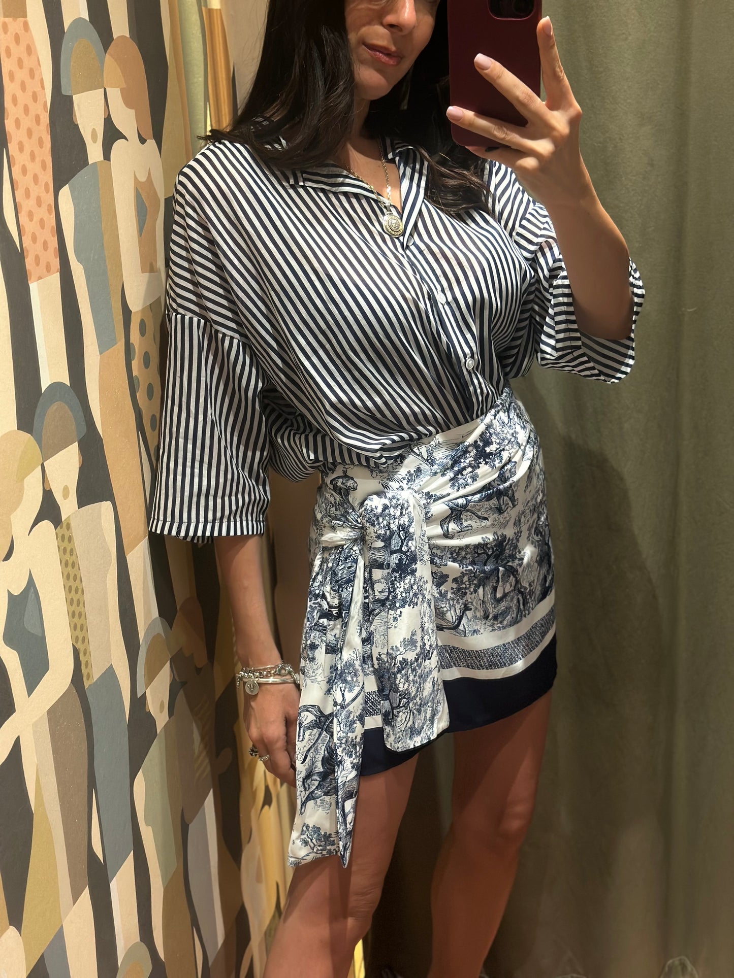 Tensione in camicia mussola riga BLU