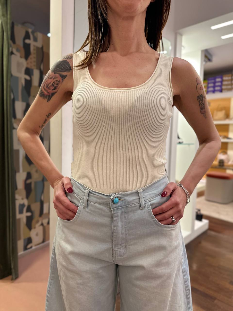 Canotta a costine PANNA E NERA