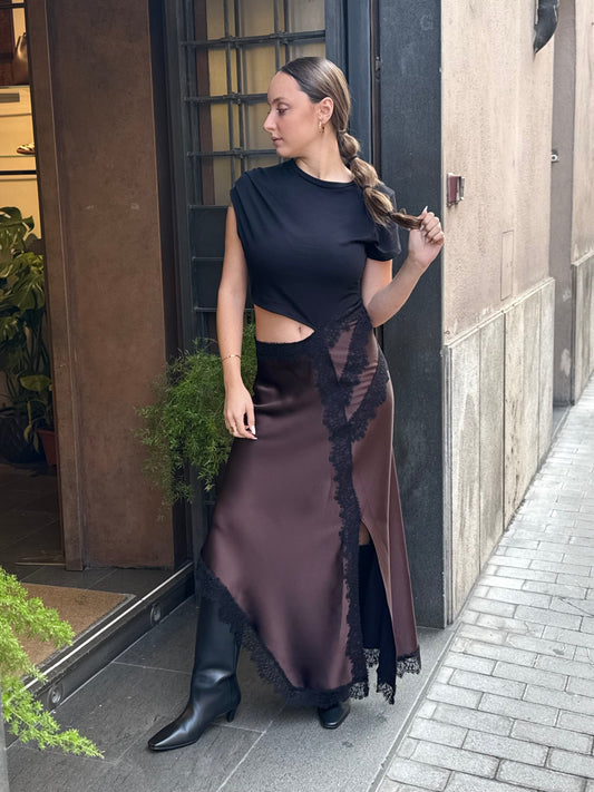 Tensione In Abito con gonna lingerie in pizzo NERO/MORO