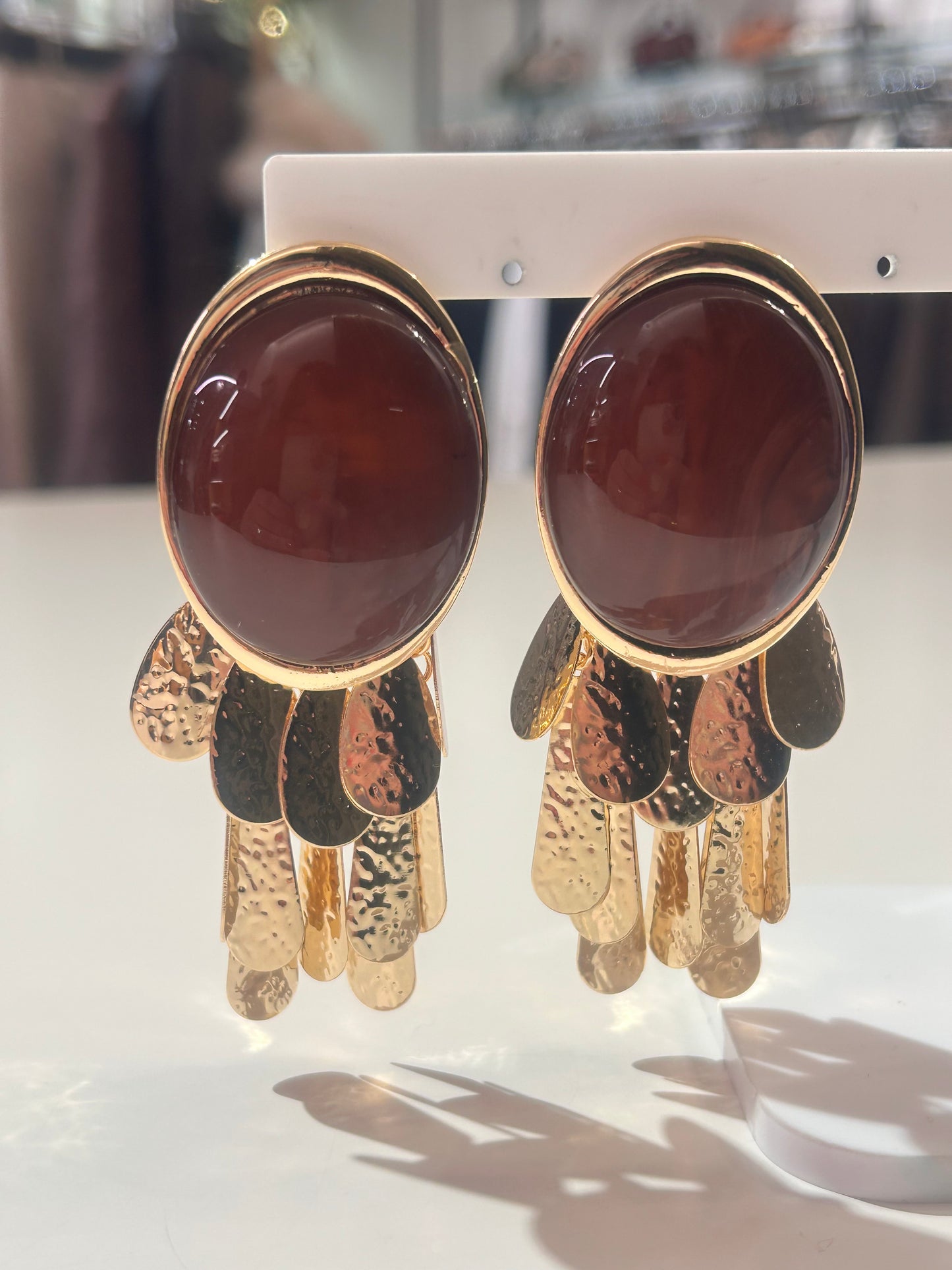 Orecchini ovali ORO/MARRONI pendenti