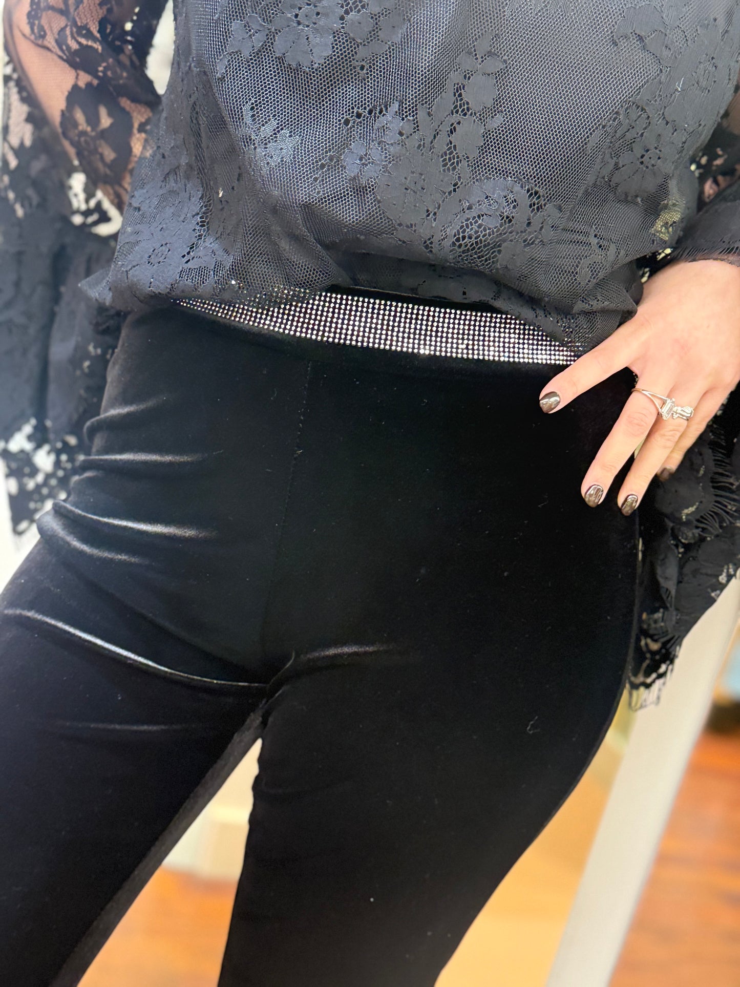 Leggins flare in ciniglia con puntiluce NERO